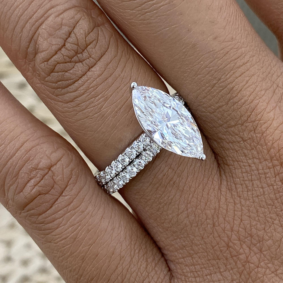 Tamara 3.5 Marquise Lab-Grown Diamond Bridal Set, Side Stone Rings Set