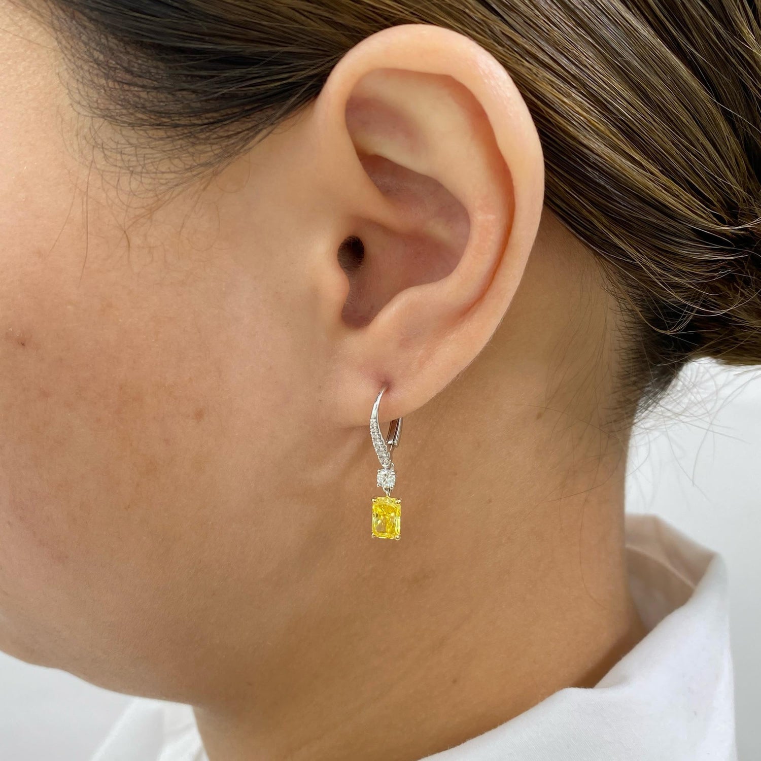 Claudia 2 Emerald,Round Lab-Grown Diamond Three Stone, Bezel Earrings
