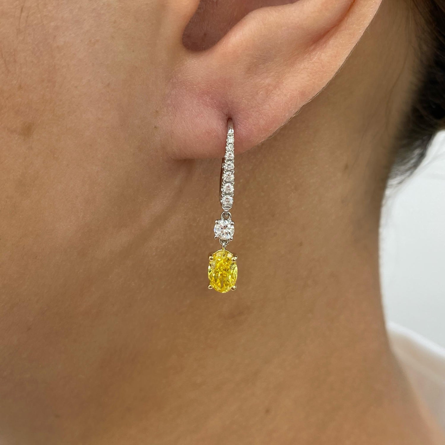 Libby 1.8 Oval,Round Lab-Grown Diamond Dangle, Drop Earrings