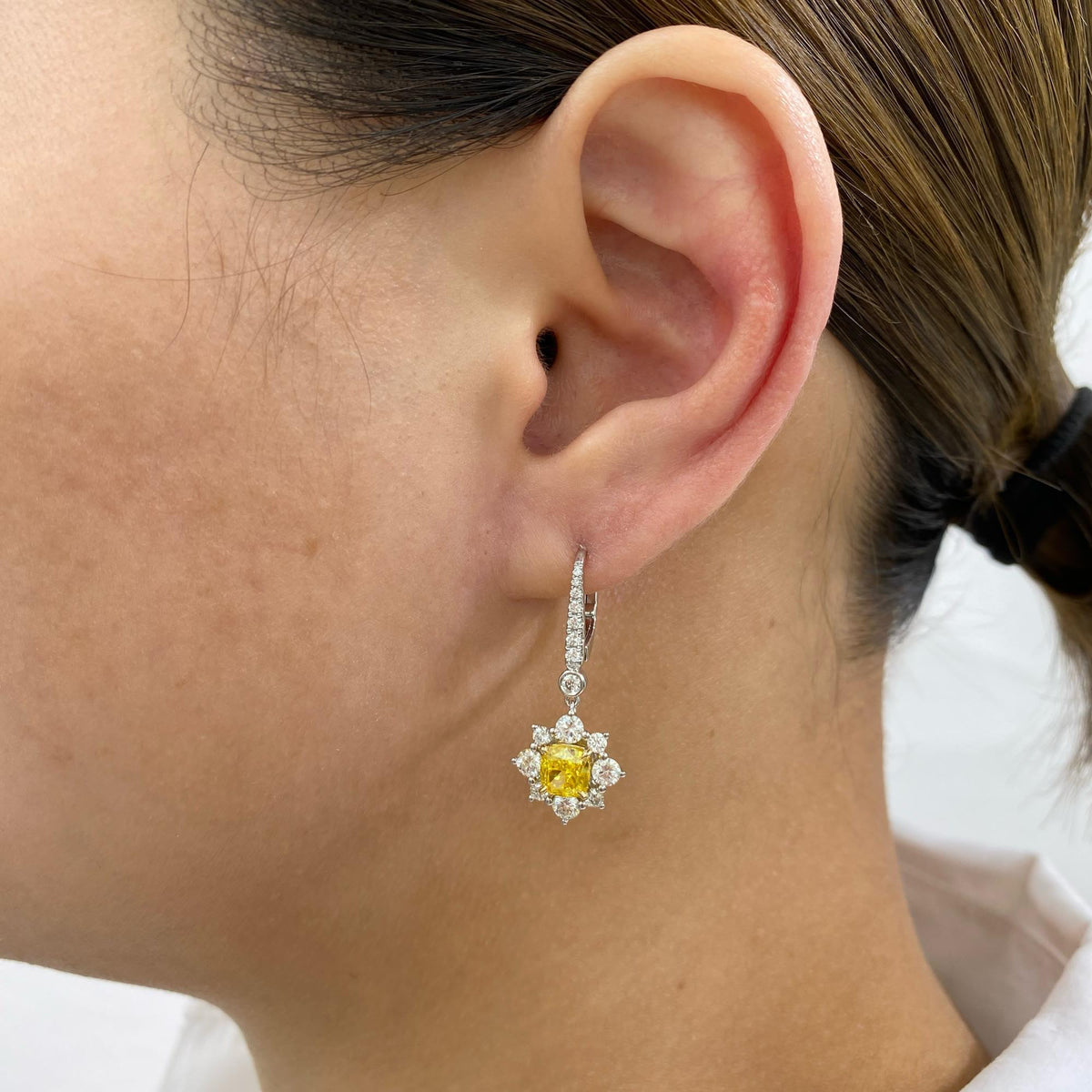 Talia 3.3 Cushion,Round Lab-Grown Diamond Halo, Dangle Earrings