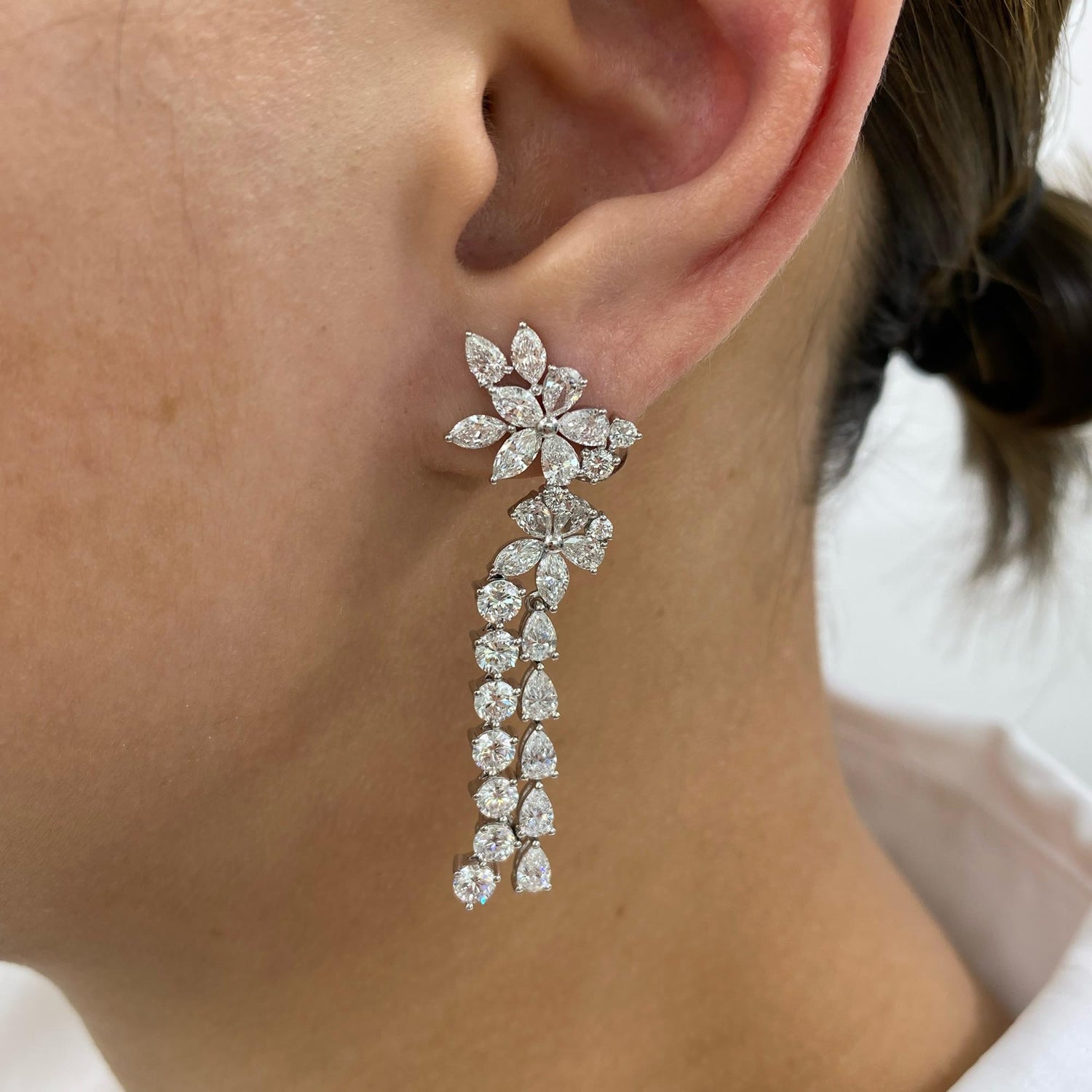 Cecilia 7.6 Pear,Marquise,Round Lab-Grown Diamond Bouquet, Drop Earrings