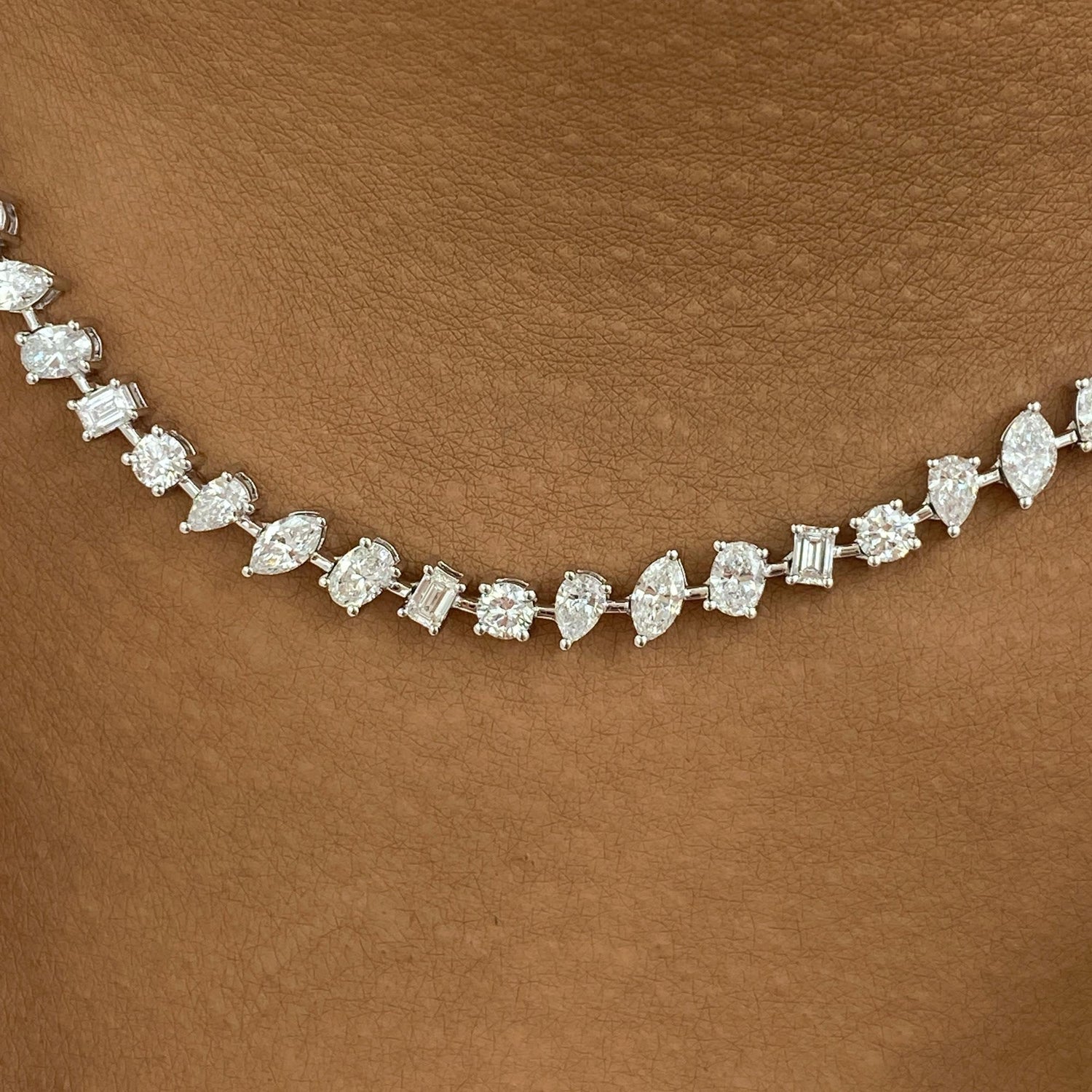Carolina 11.7 Emerald,Marquise,Oval,Pear,Round Lab-Grown Diamond Tennis, Chain Necklace