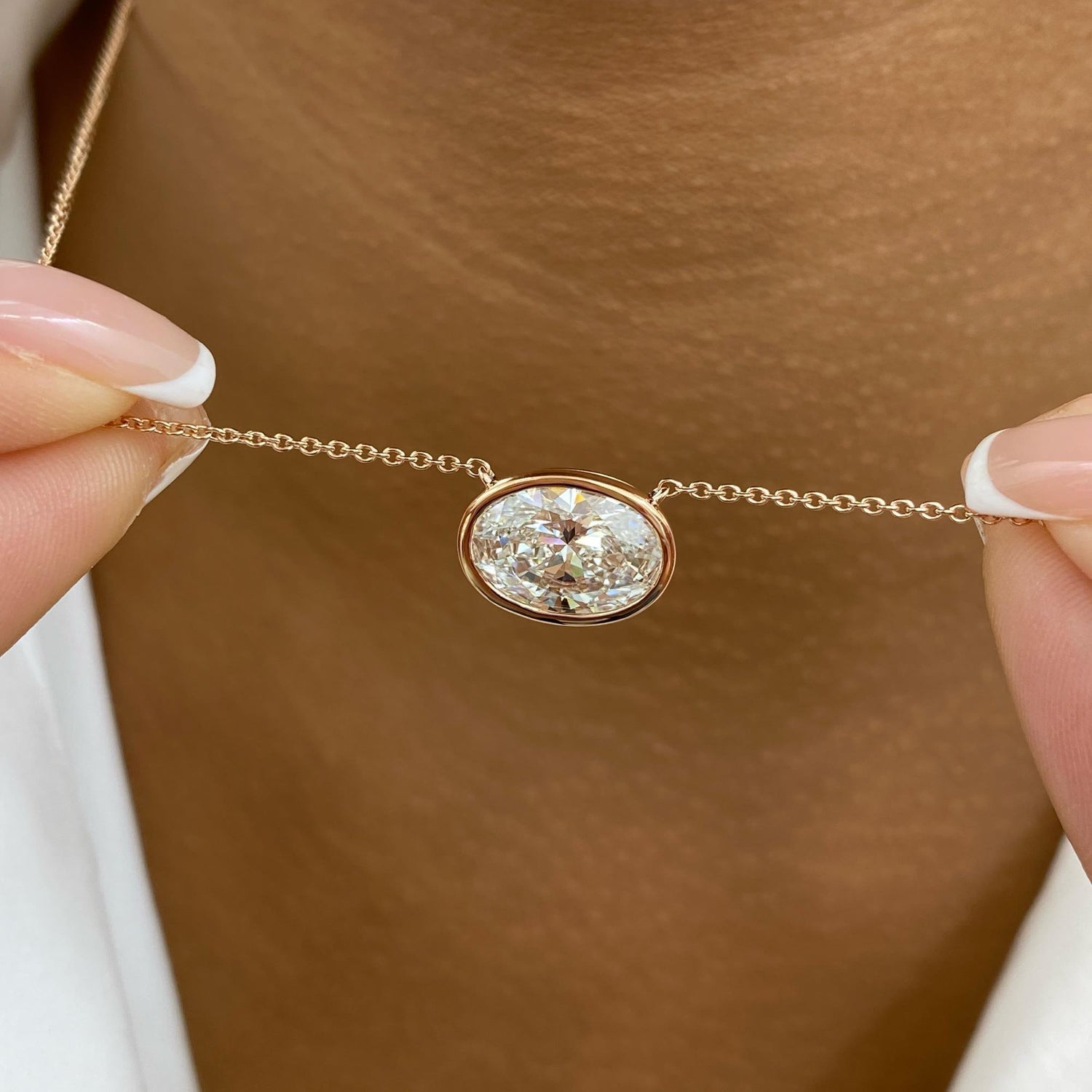 Karen 3 Oval Lab-Grown Diamond Solitaire, Bezel Necklace