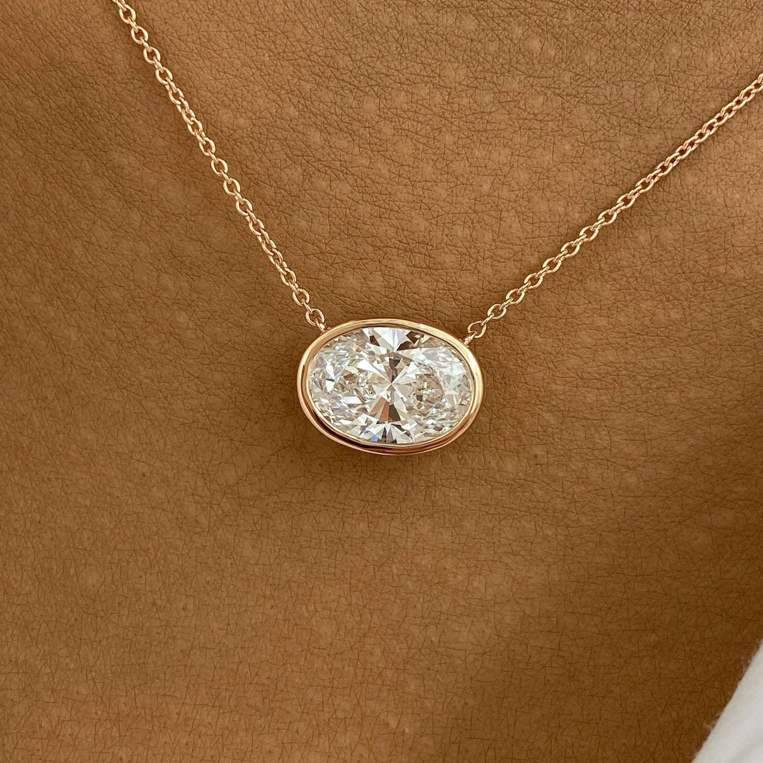 Karen 3 Oval Lab-Grown Diamond Solitaire, Bezel Necklace