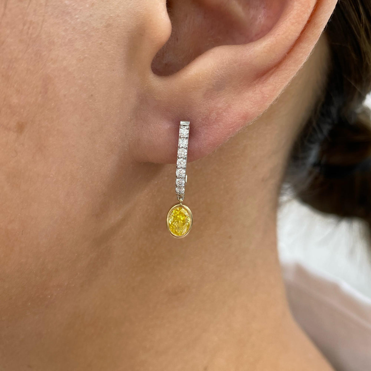 Daphne 1.3 Oval,Round Lab-Grown Diamond Dangle, Bezel Earrings