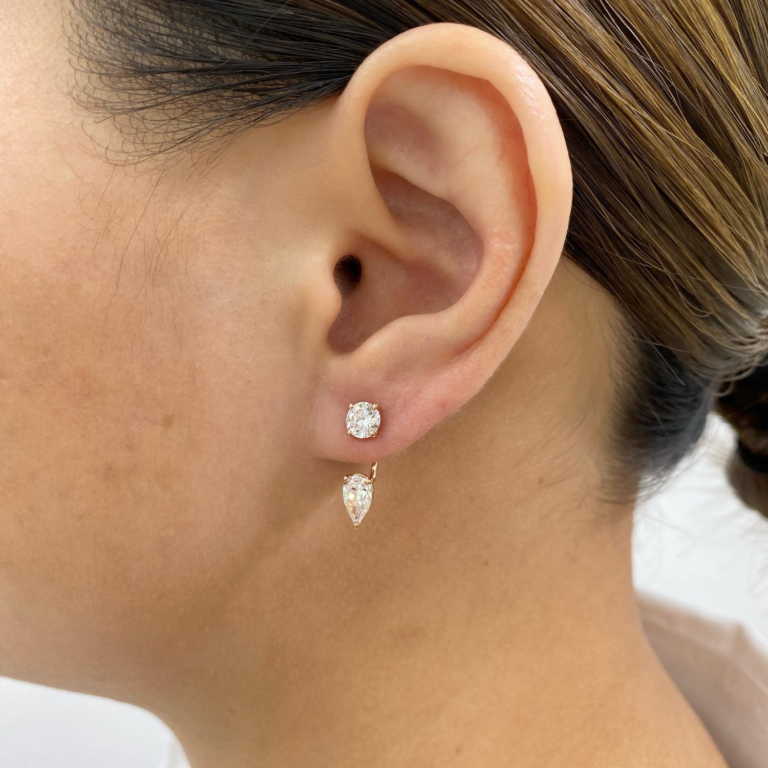 Faith 2.1 Pear,Round Lab-Grown Diamond Drop, Studs Earrings
