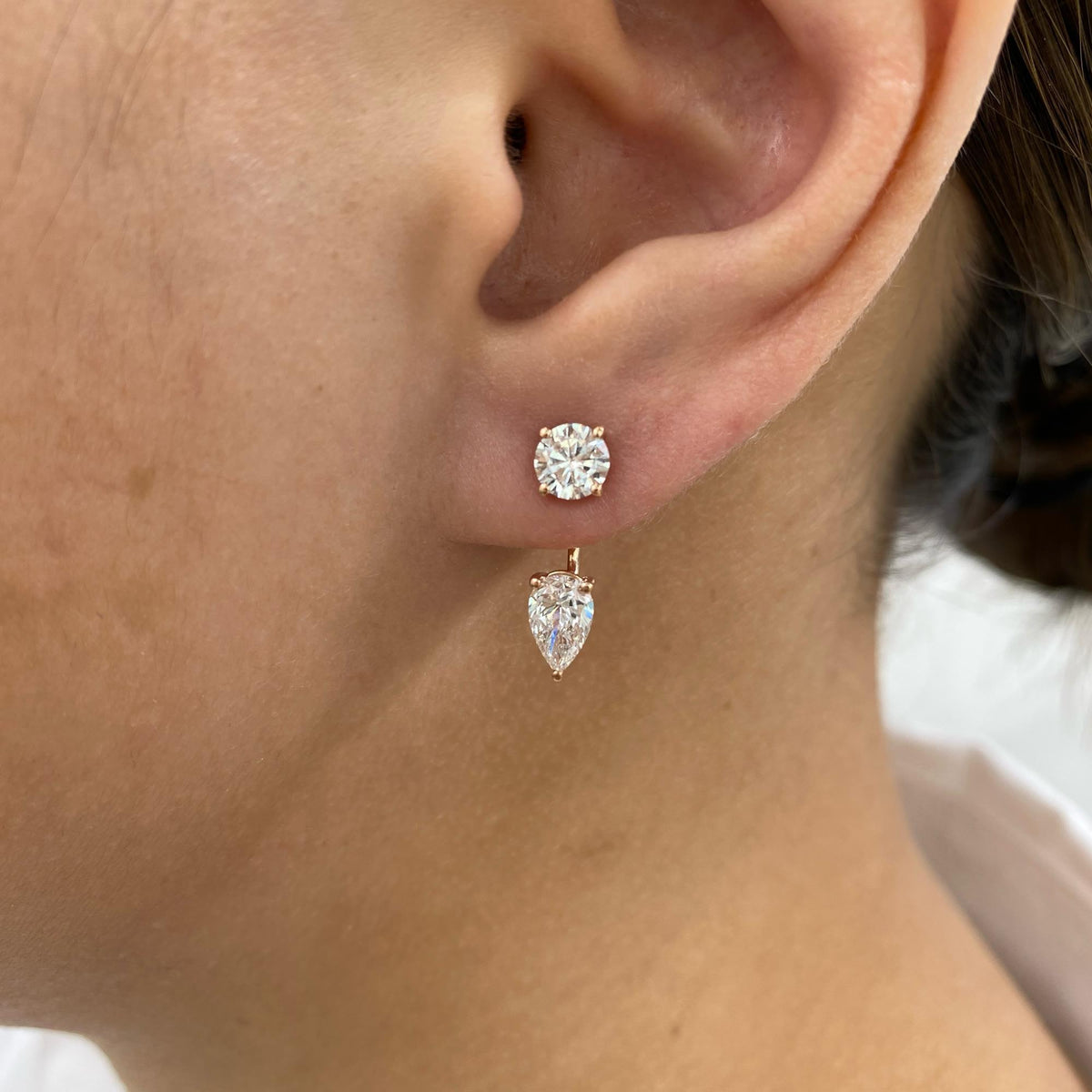 Faith 2.1 Pear,Round Lab-Grown Diamond Drop, Studs Earrings