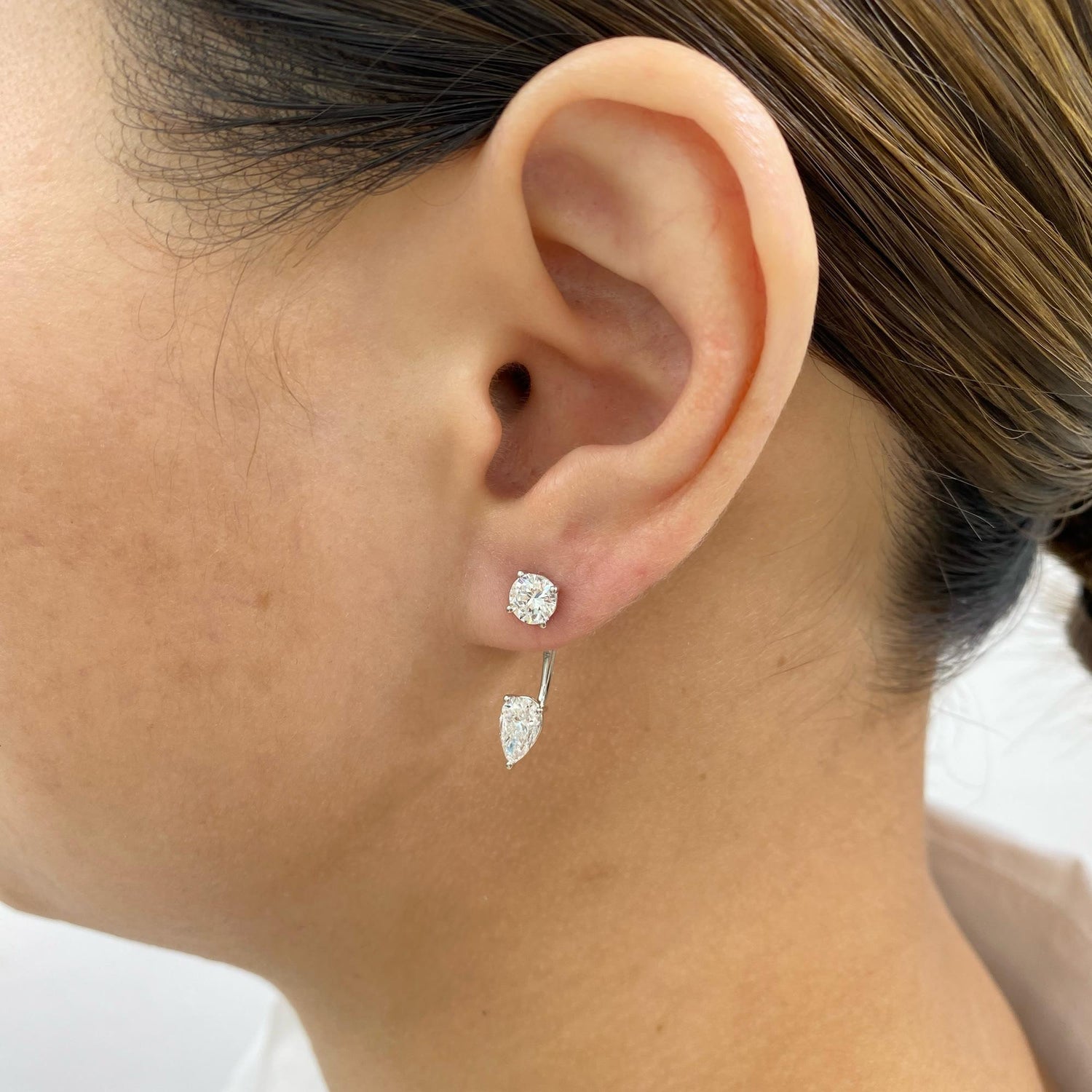 Faith 2.1 Pear,Round Lab-Grown Diamond Drop, Studs Earrings