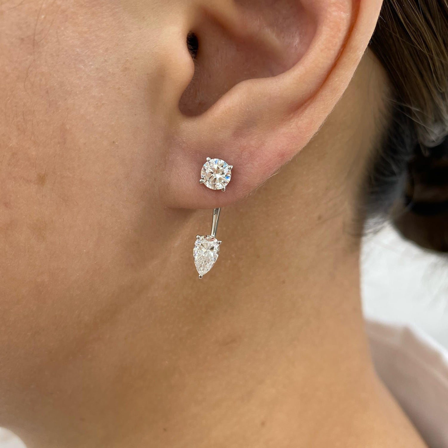 Faith 2.1 Pear,Round Lab-Grown Diamond Drop, Studs Earrings