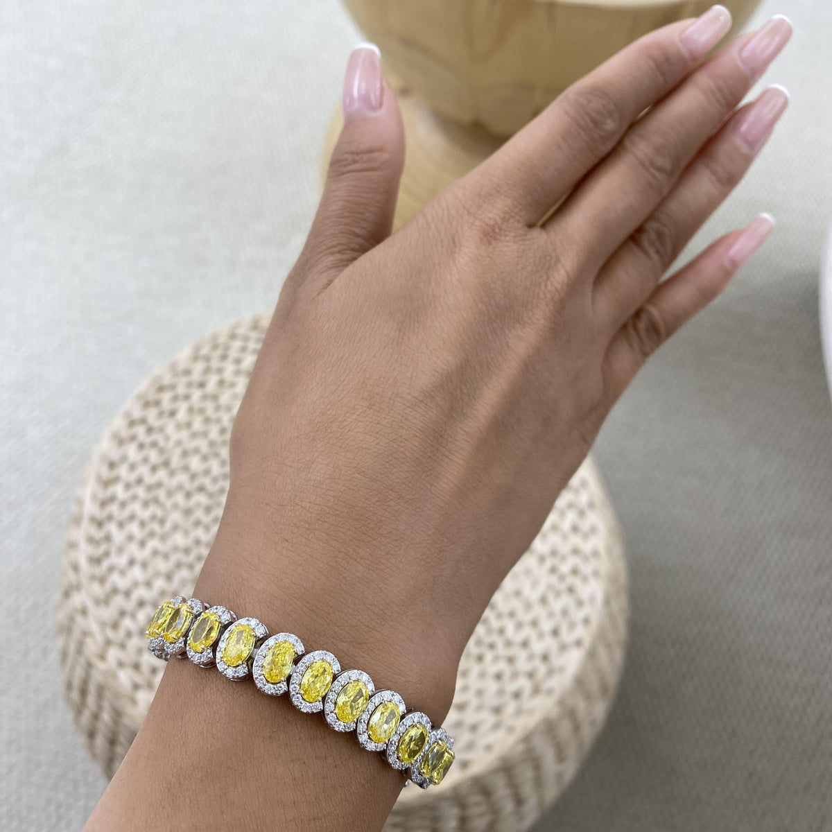 Evelyn 21.6 Round,Oval Lab-Grown Diamond Tennis, Halo Bracelet