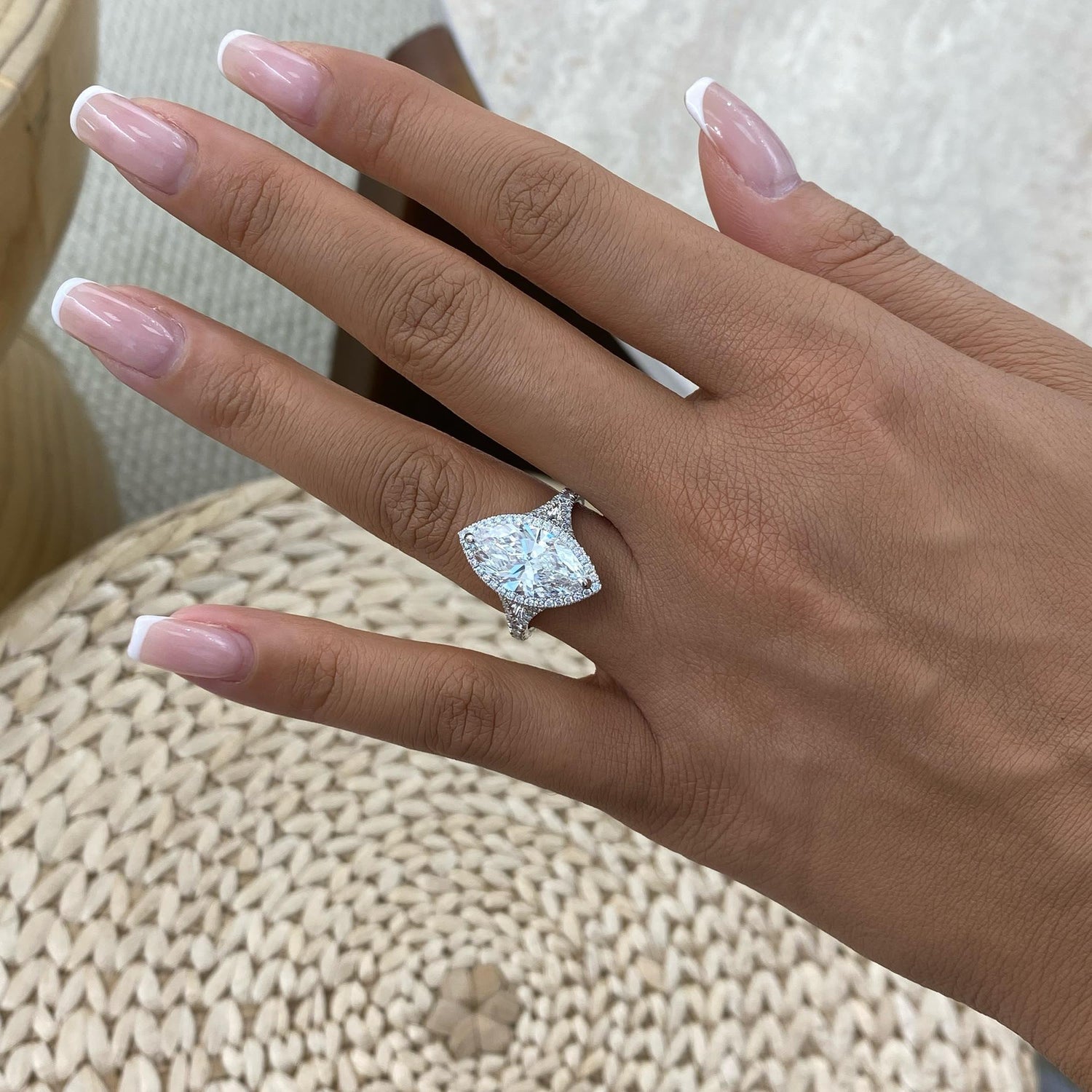 Leah 4.7 Marquise Lab-Grown Diamond Halo, Side Stone Ring