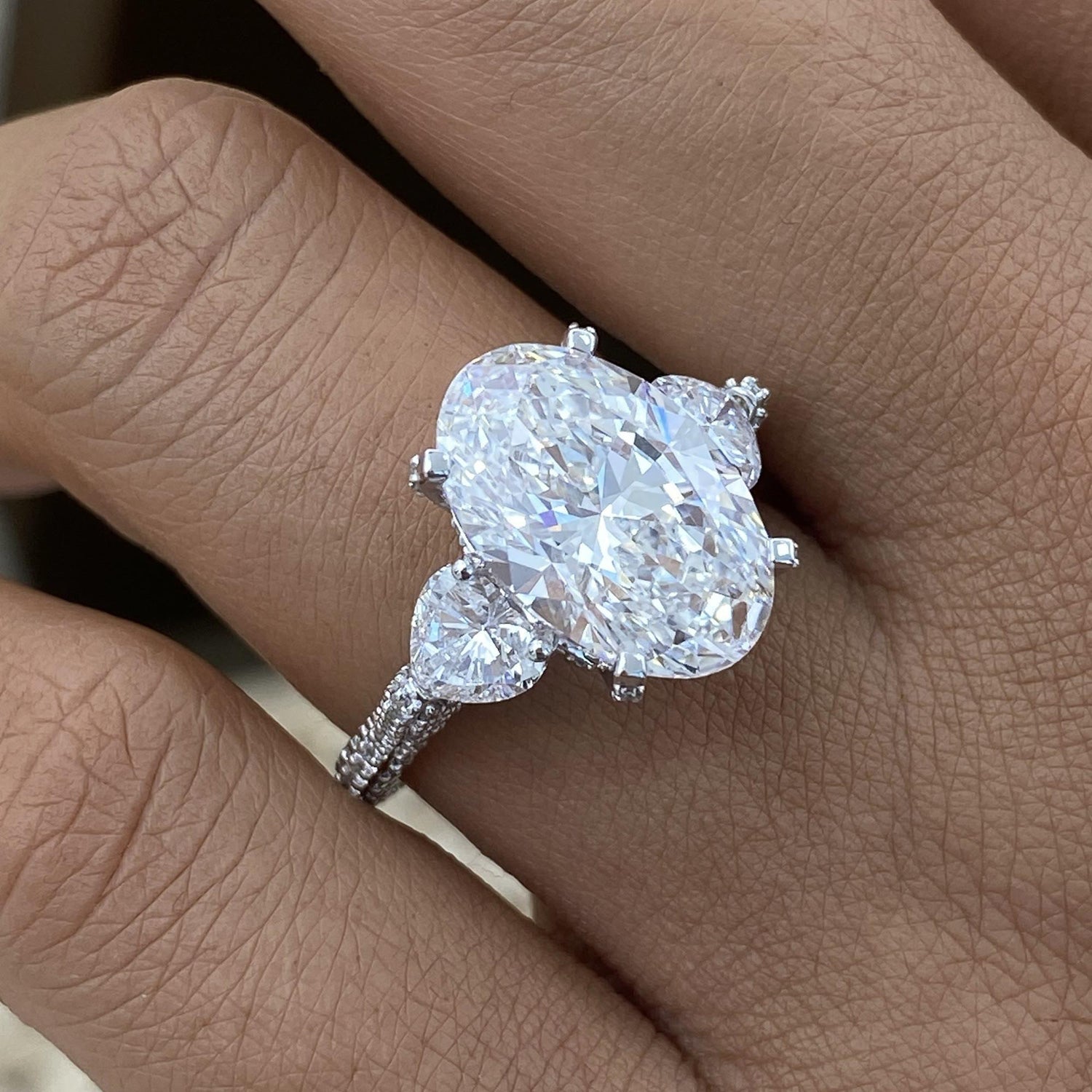 Lacey 6.9 Oval Lab-Grown Diamond Three Stone Ring