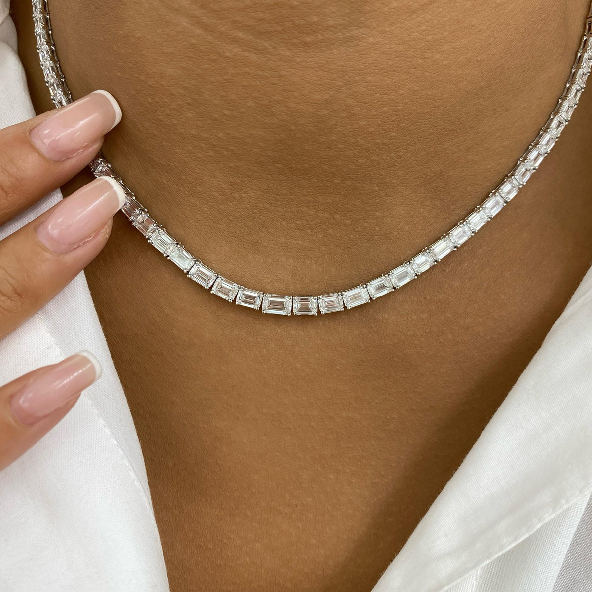 Brittany 21.2 Emerald Lab-Grown Diamond Tennis, East West Necklace