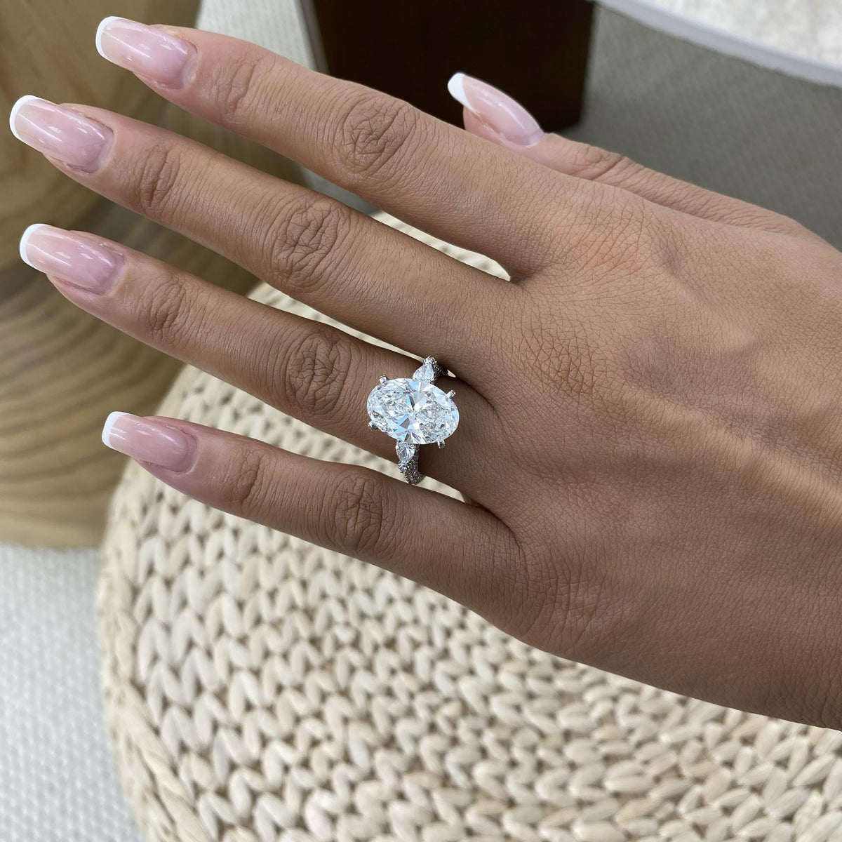 Lacey 6.3 Oval Lab-Grown Diamond Three Stone Ring