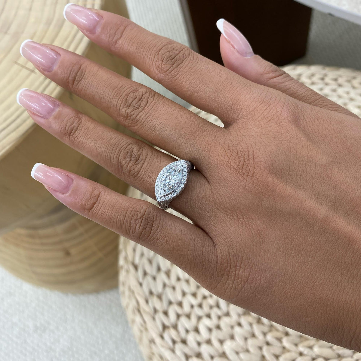 Laura 2.8 Marquise Lab-Grown Diamond Halo, Side Stone Ring