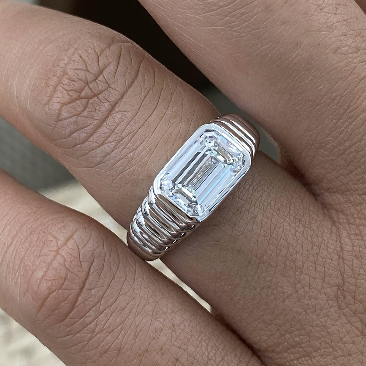 Lauren 2 Emerald Lab-Grown Diamond Special, Bezel Ring
