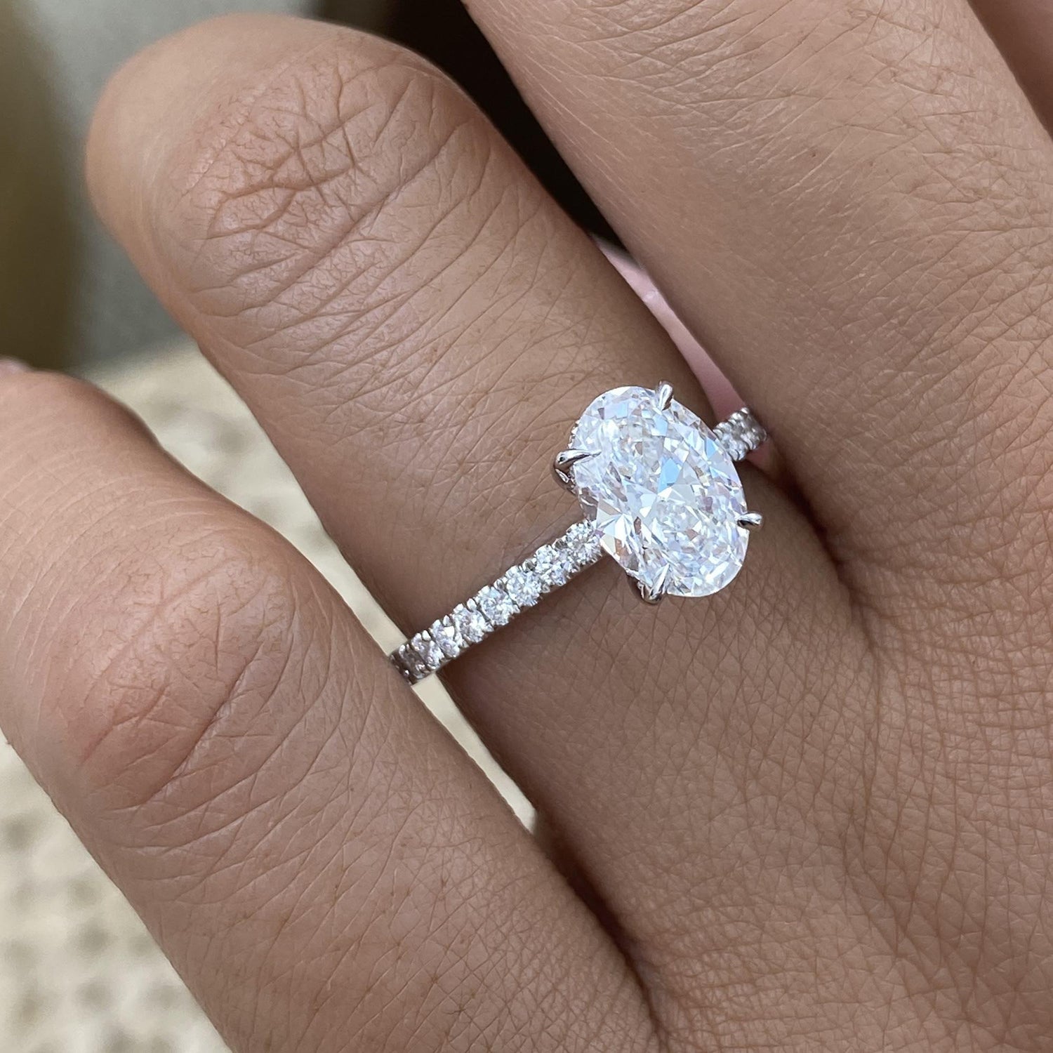 Quinn 1.8 Oval Lab-Grown Diamond Side Stone Ring