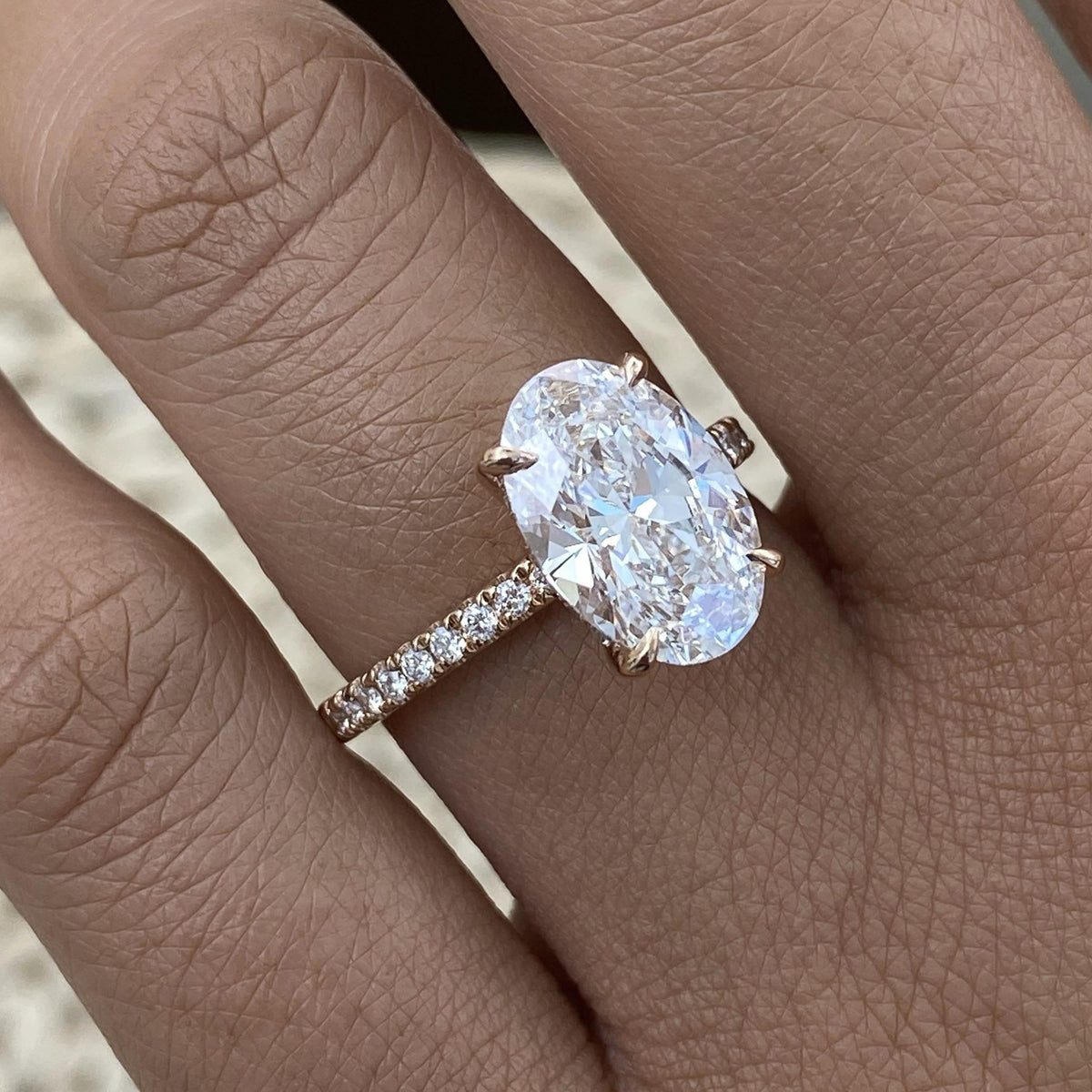 Quinn 3.3 Oval Lab-Grown Diamond Side Stone Ring