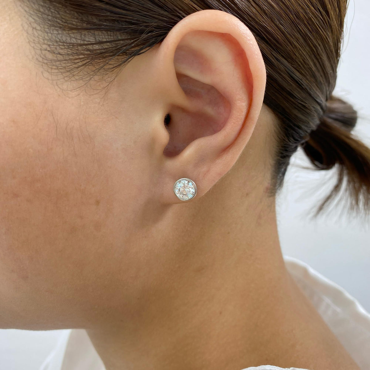 Madison 2 Round Lab-Grown Diamond Studs, Bezel Earrings
