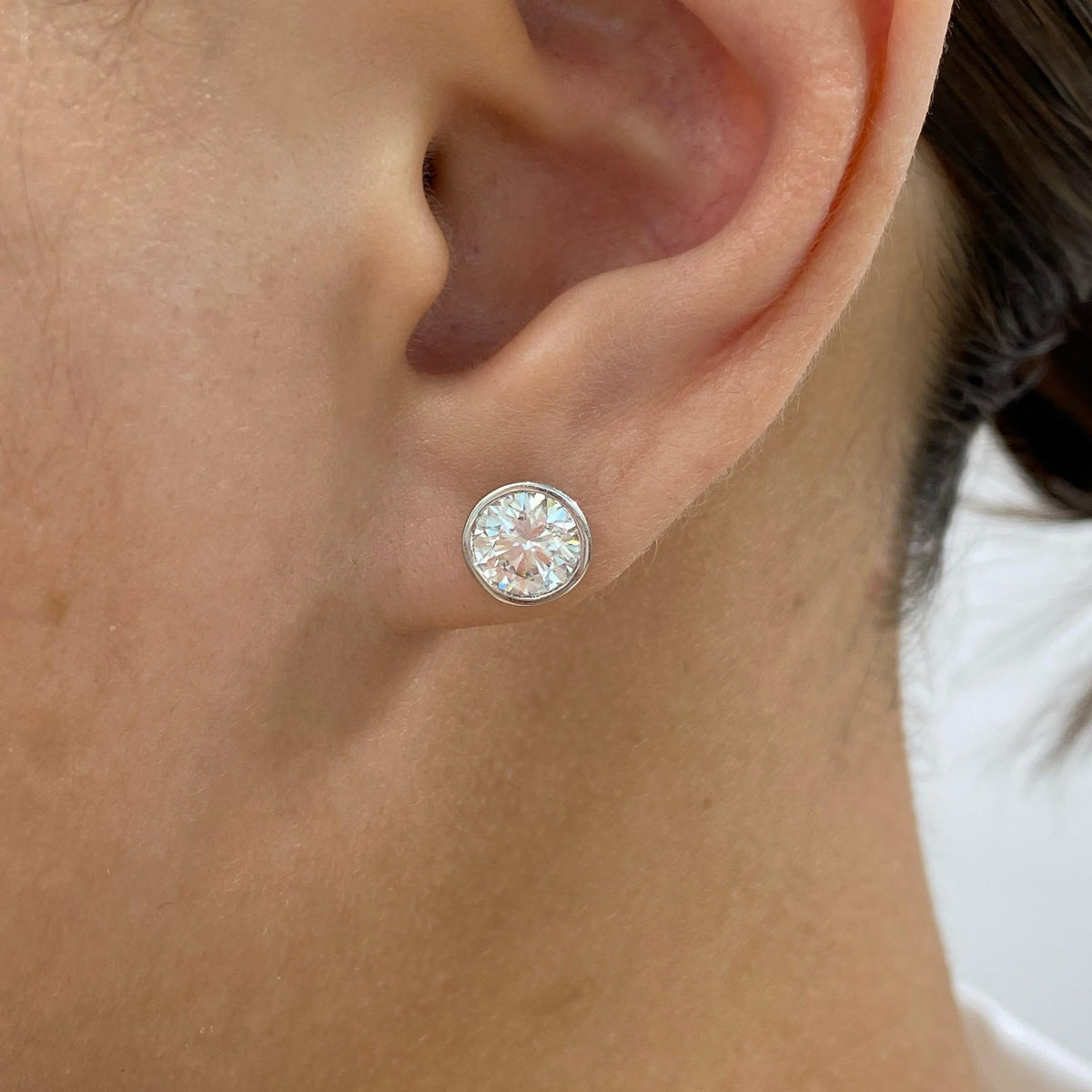 Madison 2 Round Lab-Grown Diamond Studs, Bezel Earrings