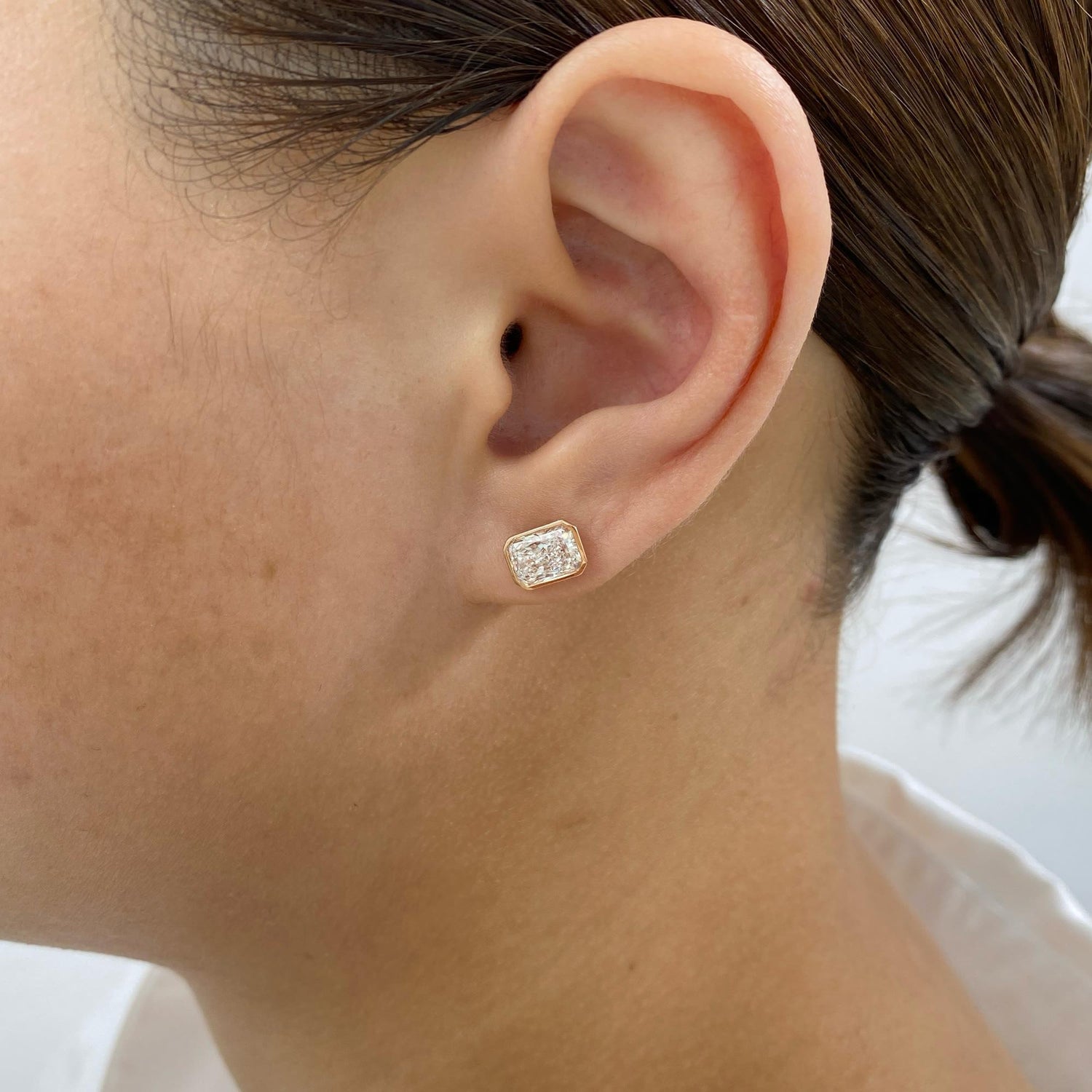 Madison 2 Radiant Lab-Grown Diamond Studs, Bezel Earrings