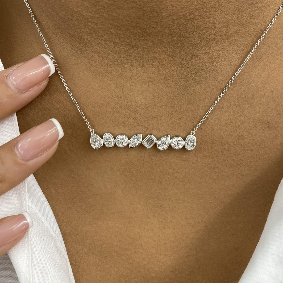 Dana 2.1 Round,Pear,Oval,Marquise,Emerald Lab-Grown Diamond Chain, Bezel Necklace