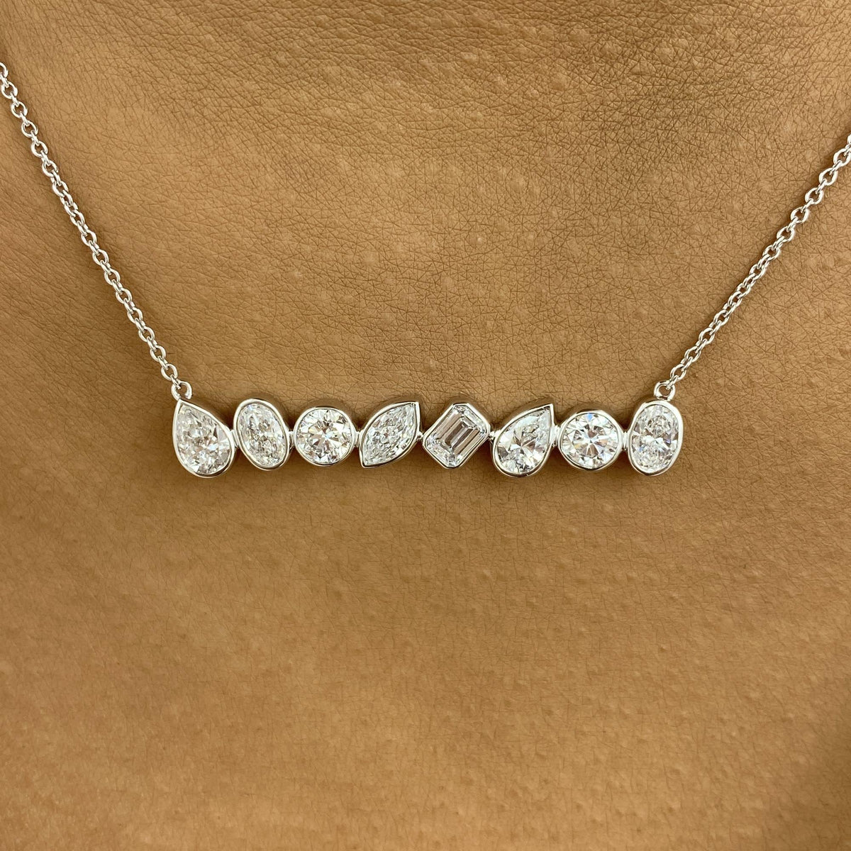 Dana 2.1 Round,Pear,Oval,Marquise,Emerald Lab-Grown Diamond Chain, Bezel Necklace
