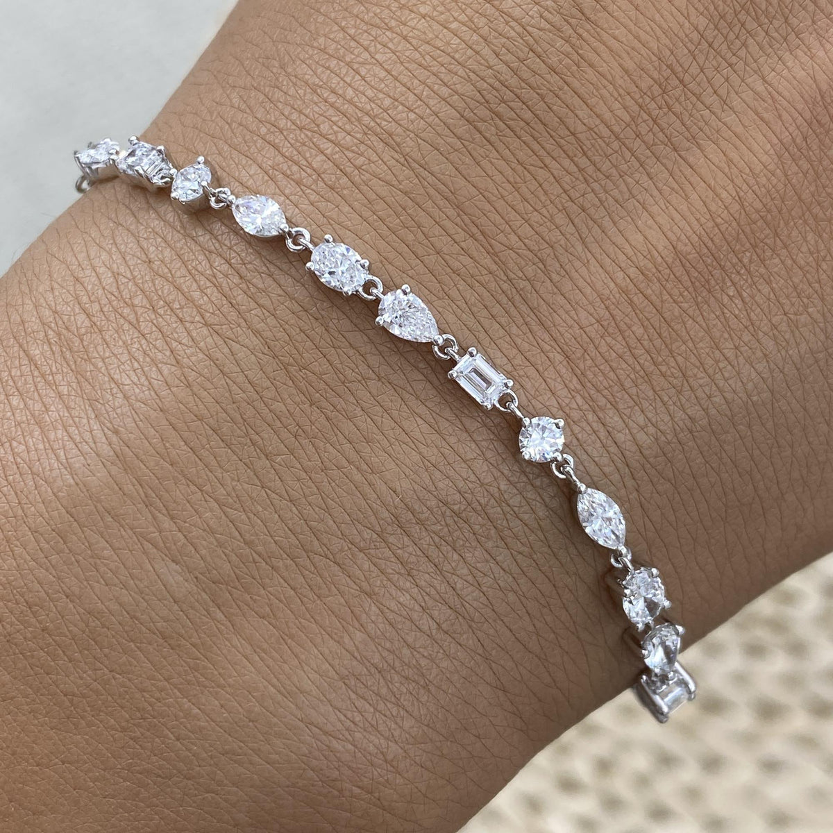 Rebecca 2.9 Emerald,Pear,Oval,Marquise,Round Lab-Grown Diamond Chain, Tennis Bracelet