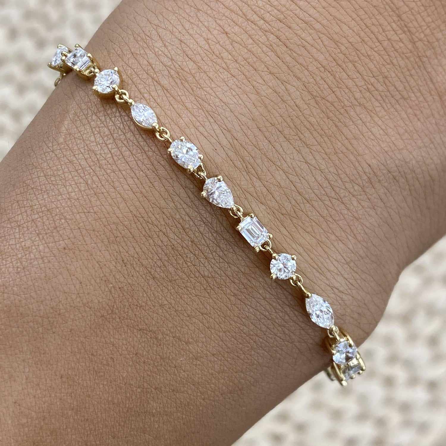 Rebecca 2.9 Emerald,Pear,Oval,Marquise,Round Lab-Grown Diamond Chain, Tennis Bracelet