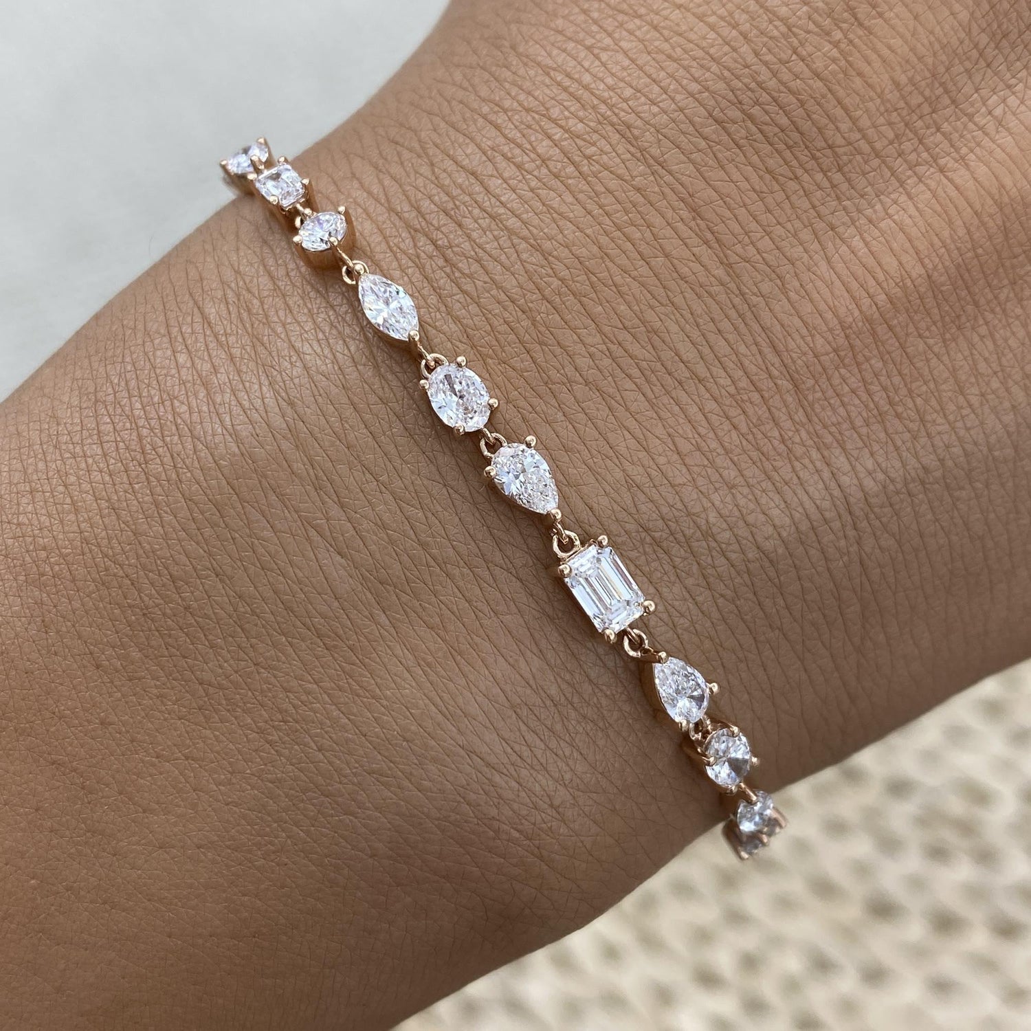Rebecca 2.9 Emerald,Pear,Oval,Marquise,Round Lab-Grown Diamond Chain, Tennis Bracelet