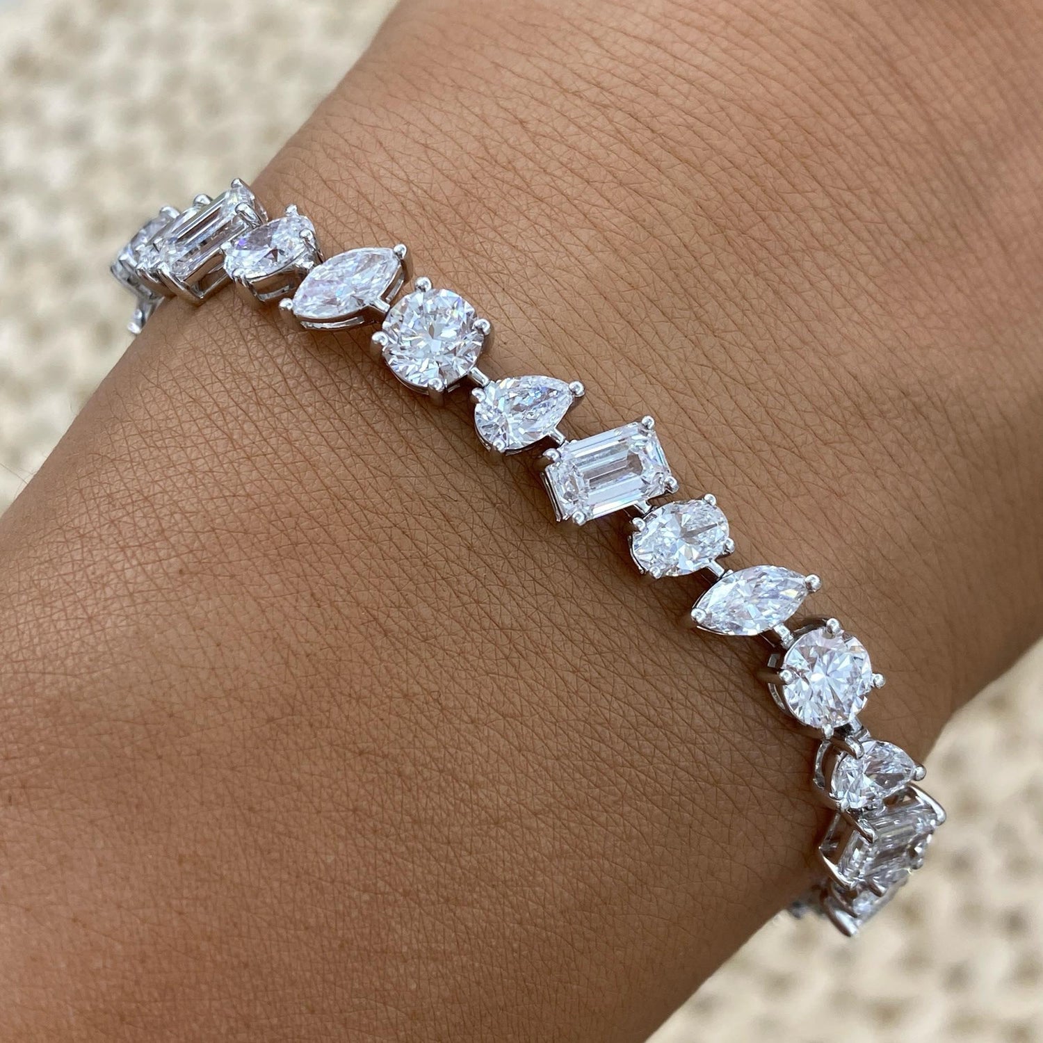 Stephanie 12 Emerald,Pear,Marquise,Oval,Round Lab-Grown Diamond Tennis Bracelet