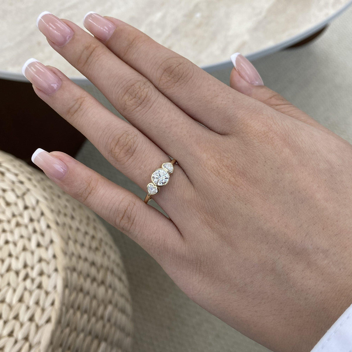 Ruth 1 Round Lab-Grown Diamond Three Stone, Bezel Ring