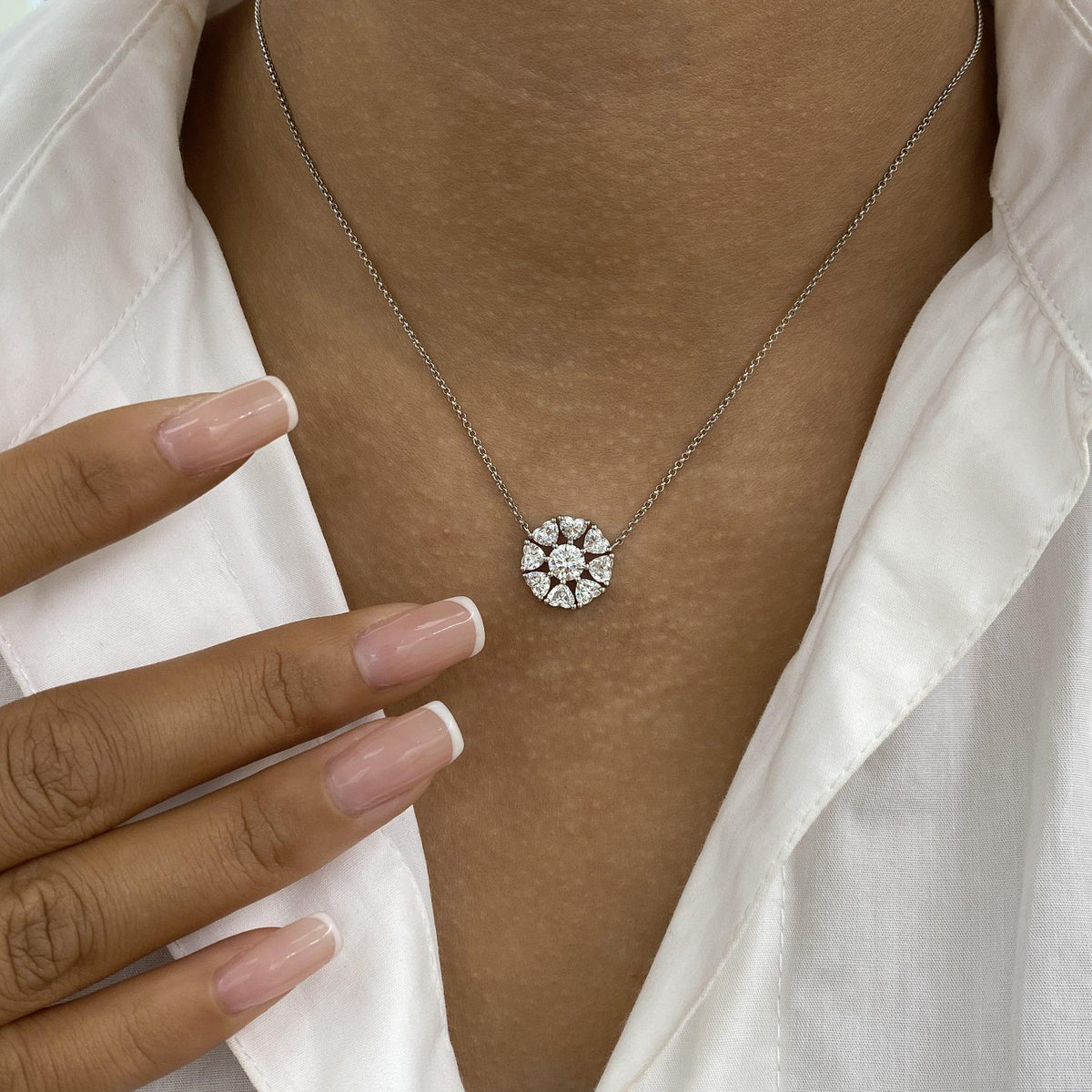 Helena 2 Round Lab-Grown Diamond Halo, Chain Necklace