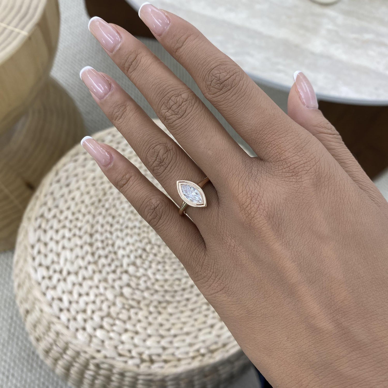 Serena 0.9 Marquise Lab-Grown Diamond Solitaire, Bezel Ring