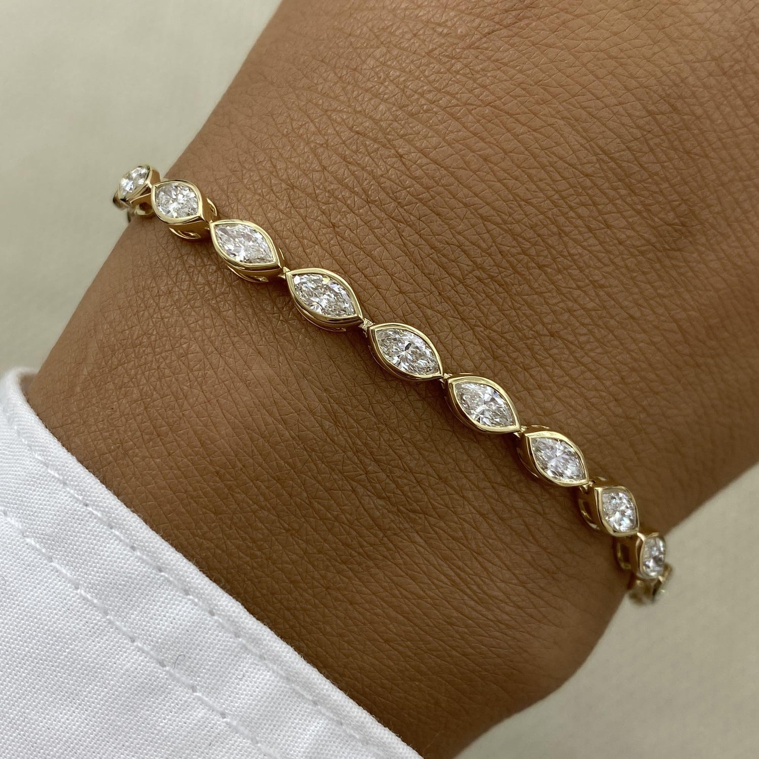 Riley 3.8 Marquise Lab-Grown Diamond Tennis, Bezel Bracelet