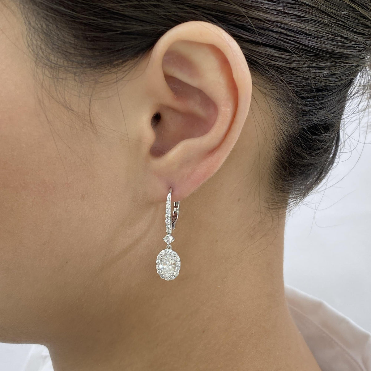 Blake 2.2 Oval Lab-Grown Diamond Dangle, Halo Earrings