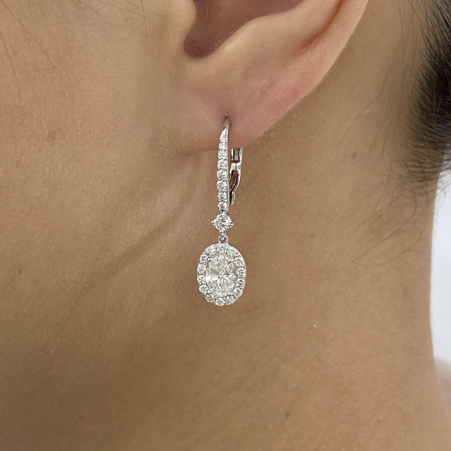 Blake 2.2 Oval Lab-Grown Diamond Dangle, Halo Earrings