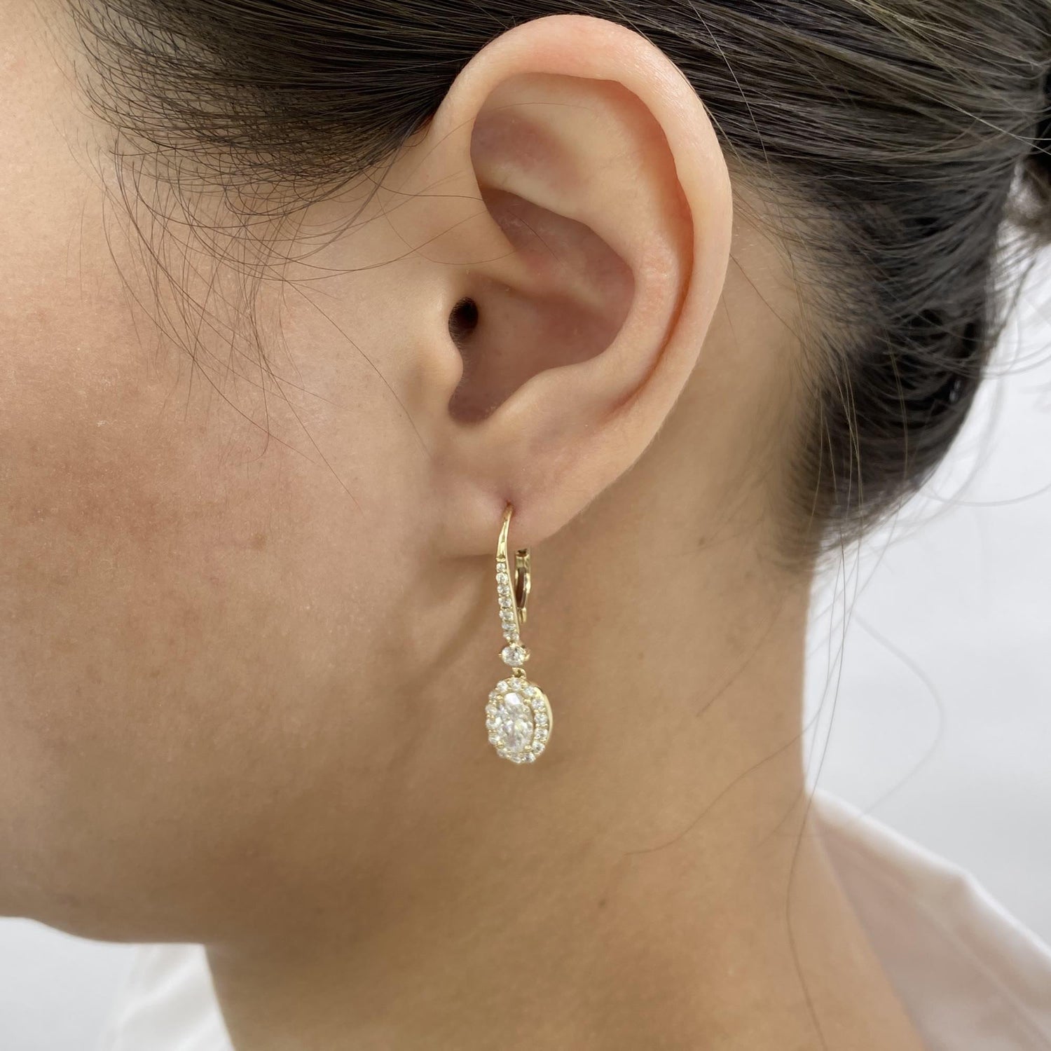 Blake 2.3 Oval Lab-Grown Diamond Dangle, Halo Earrings