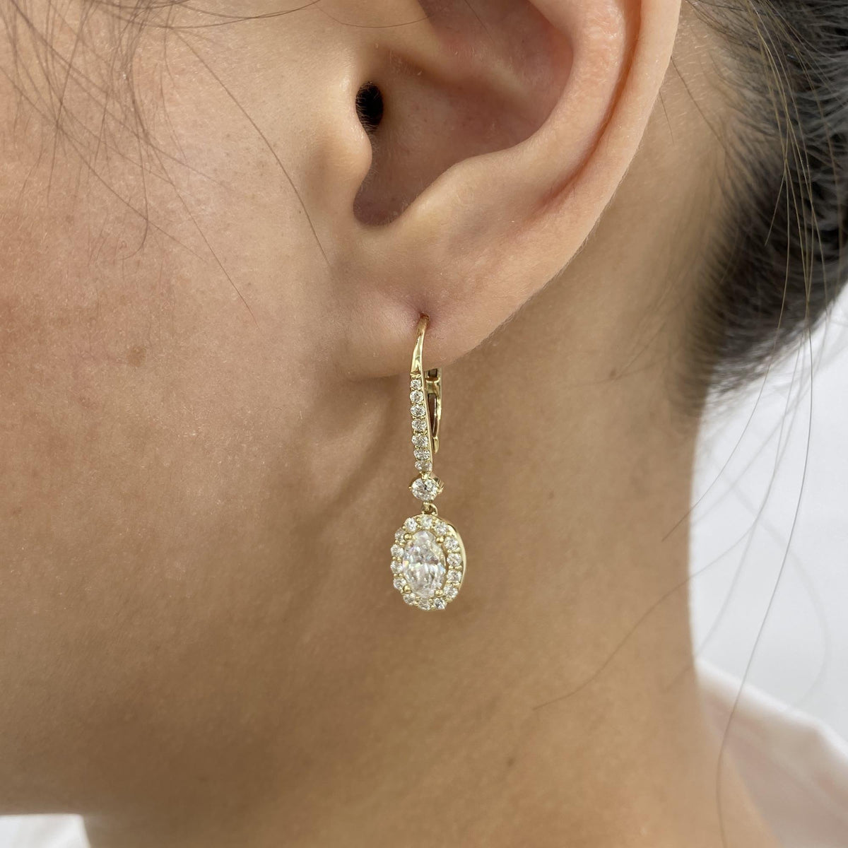 Blake 2.3 Oval Lab-Grown Diamond Dangle, Halo Earrings