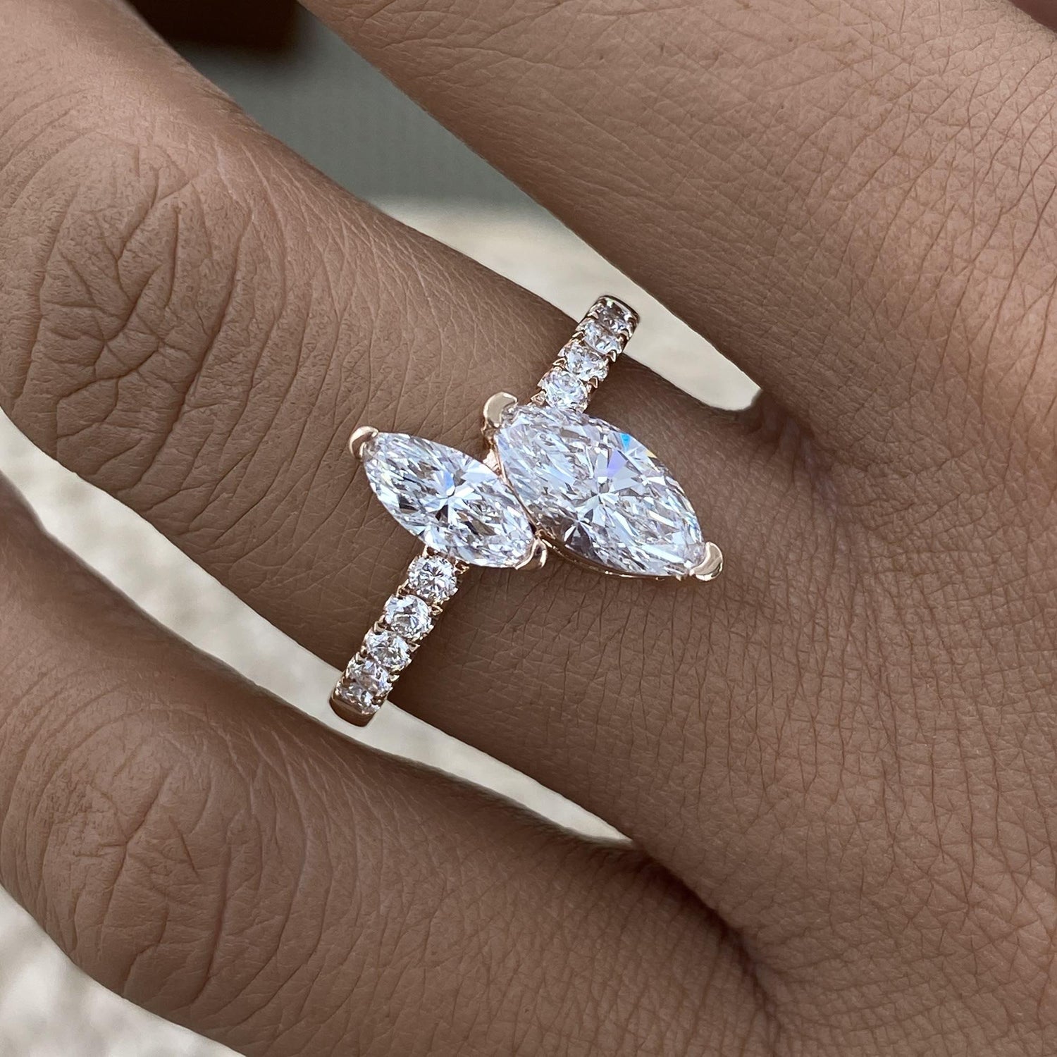 Juliet 1.5 Marquise,Round Lab-Grown Diamond Side Stone, Special Ring
