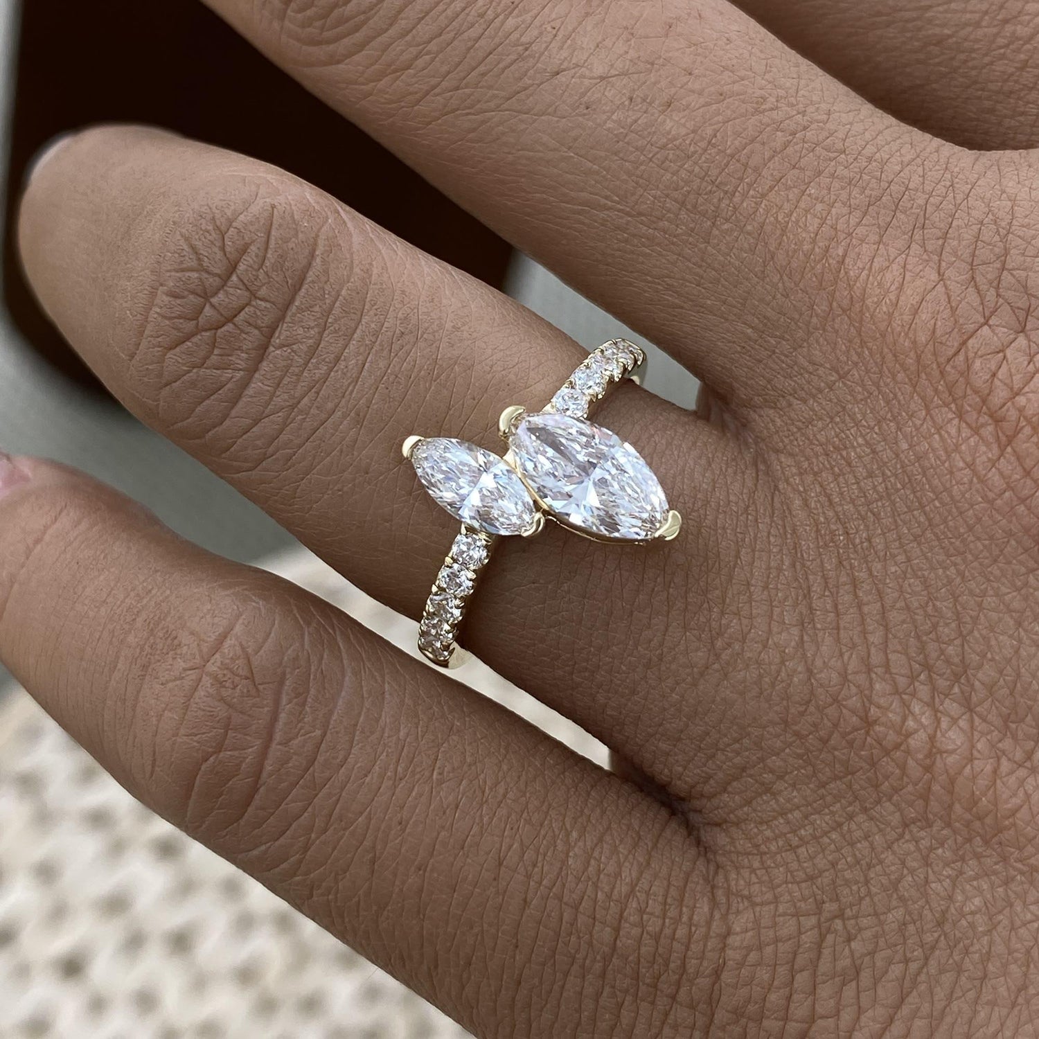 Juliet 1.5 Marquise,Round Lab-Grown Diamond Side Stone, Special Ring