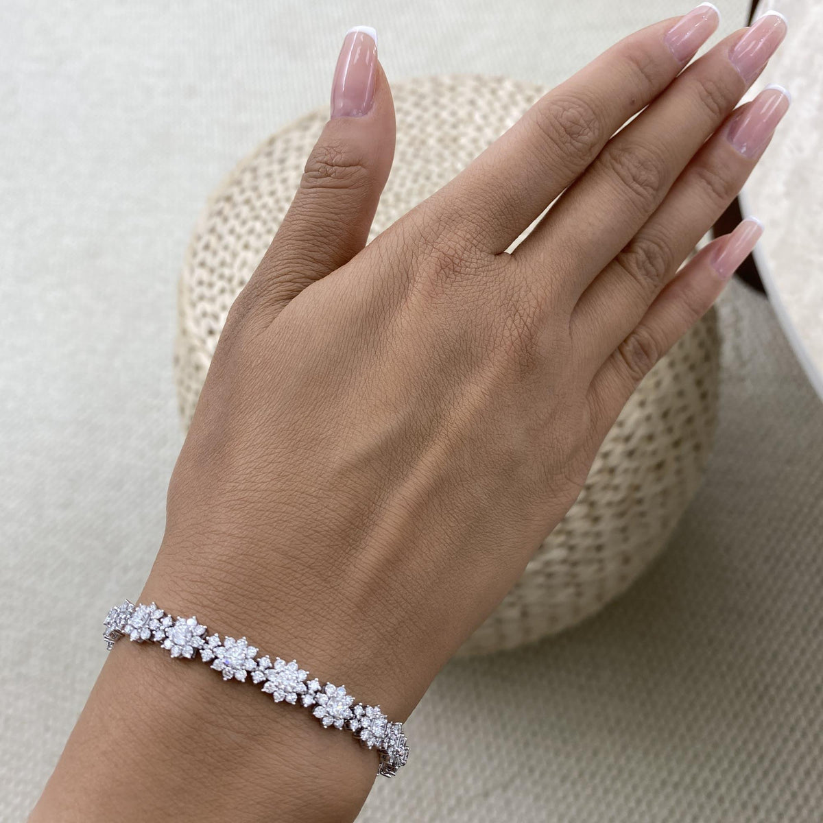 Melissa 3.7 Round Lab-Grown Diamond Tennis, Halo Bracelet