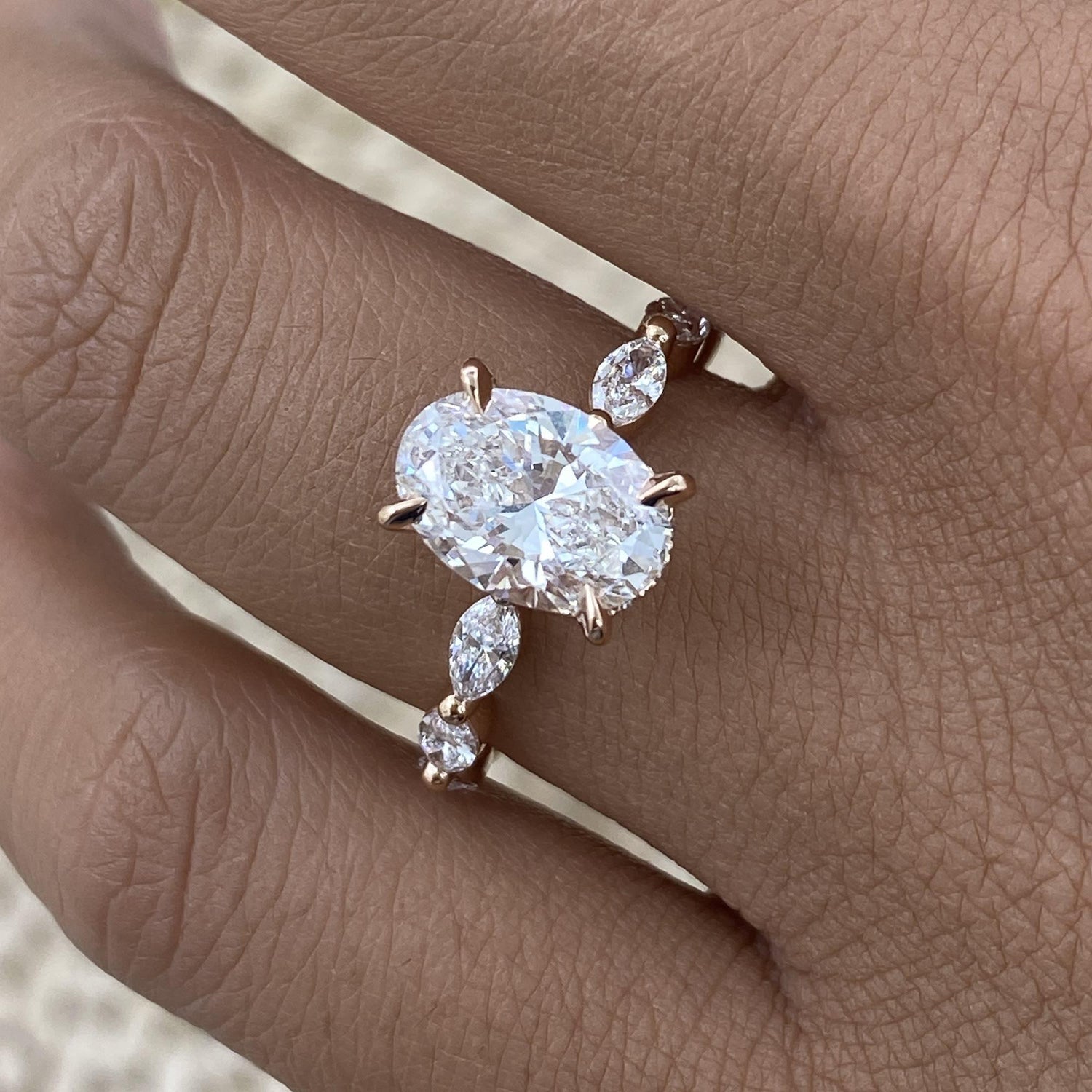 Presley 2.8 Oval Lab-Grown Diamond Side Stone Ring