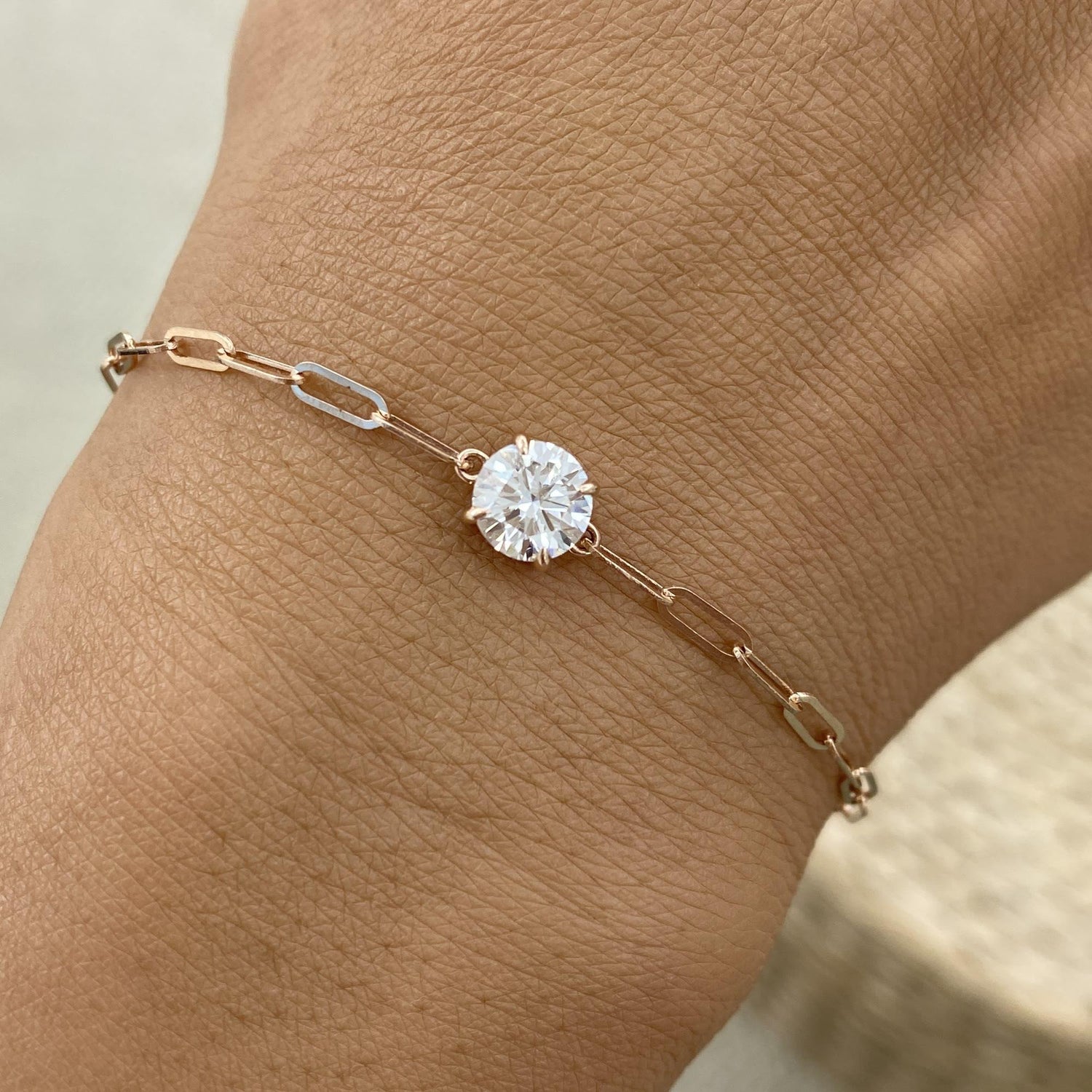 Diana 0.9 Round Lab-Grown Diamond Solitaire, Chain Bracelet