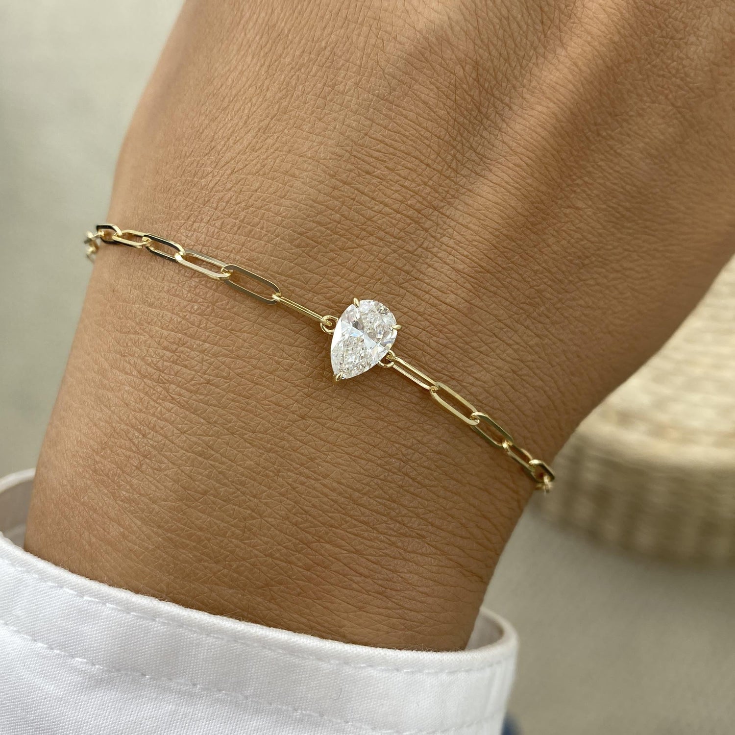 Diana 0.9 Pear Lab-Grown Diamond Solitaire, Chain Bracelet