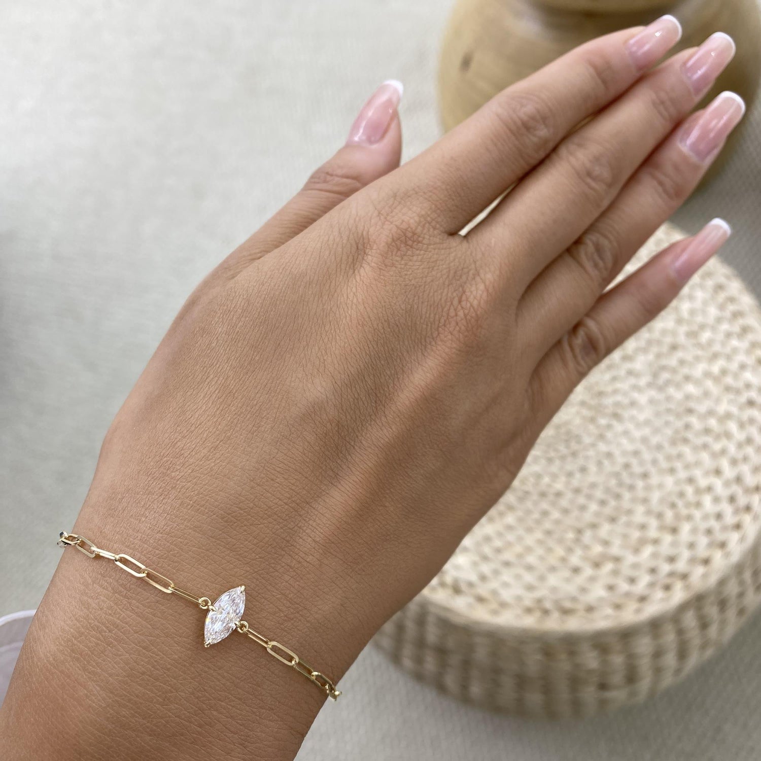 Diana 0.9 Marquise Lab-Grown Diamond Solitaire, Chain Bracelet
