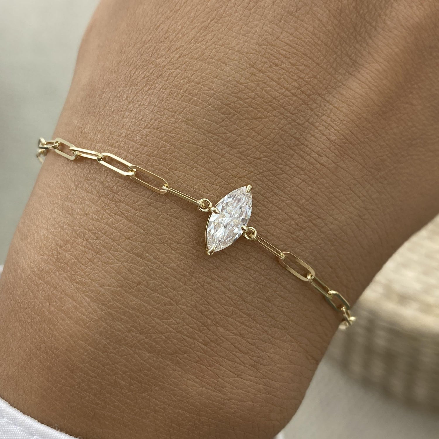 Diana 0.9 Marquise Lab-Grown Diamond Solitaire, Chain Bracelet