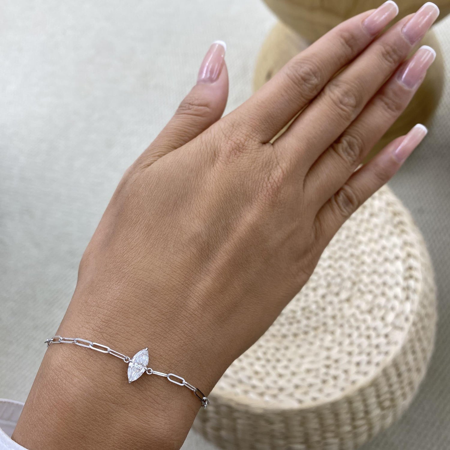 Diana 0.9 Marquise Lab-Grown Diamond Solitaire, Chain Bracelet