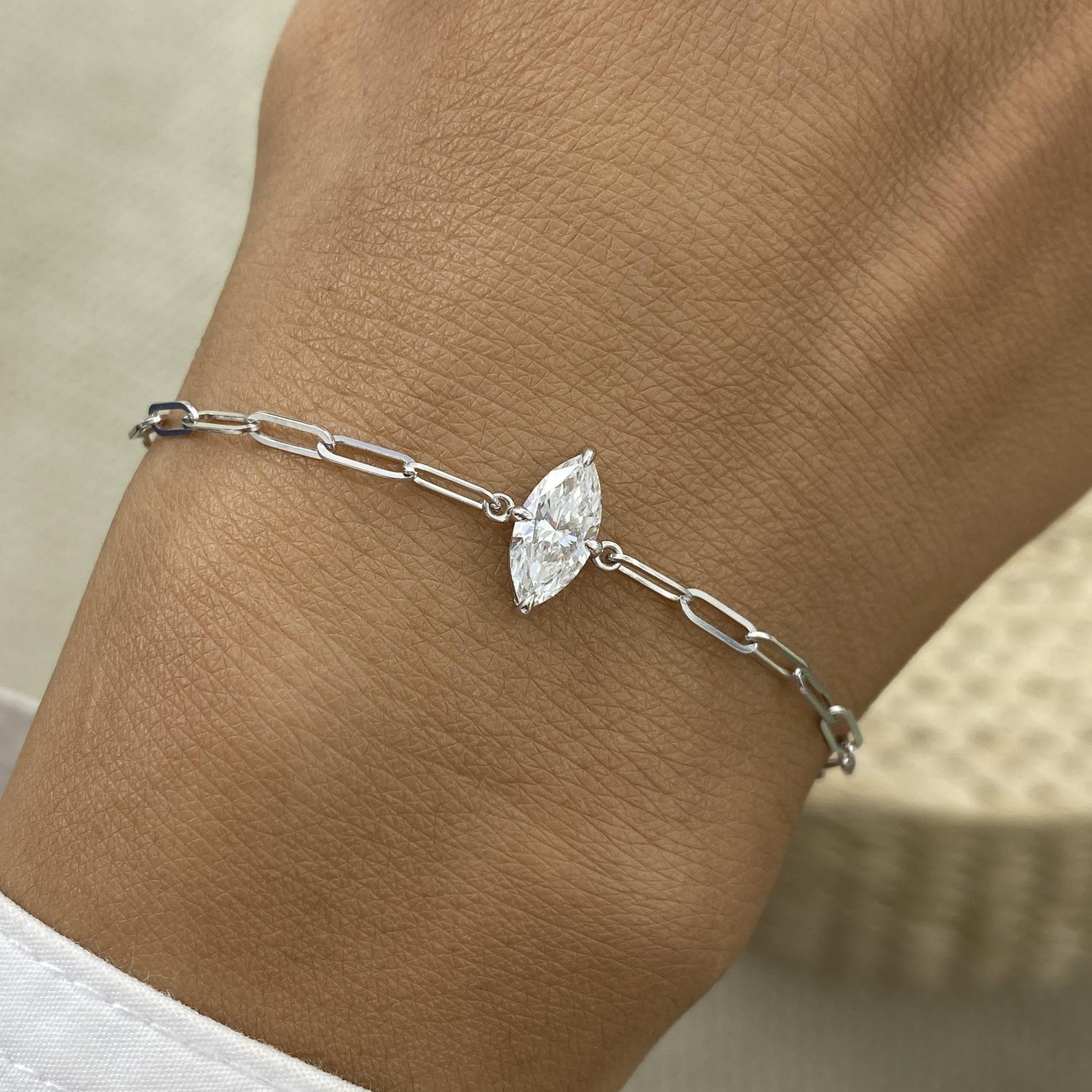 Diana 0.9 Marquise Lab-Grown Diamond Solitaire, Chain Bracelet
