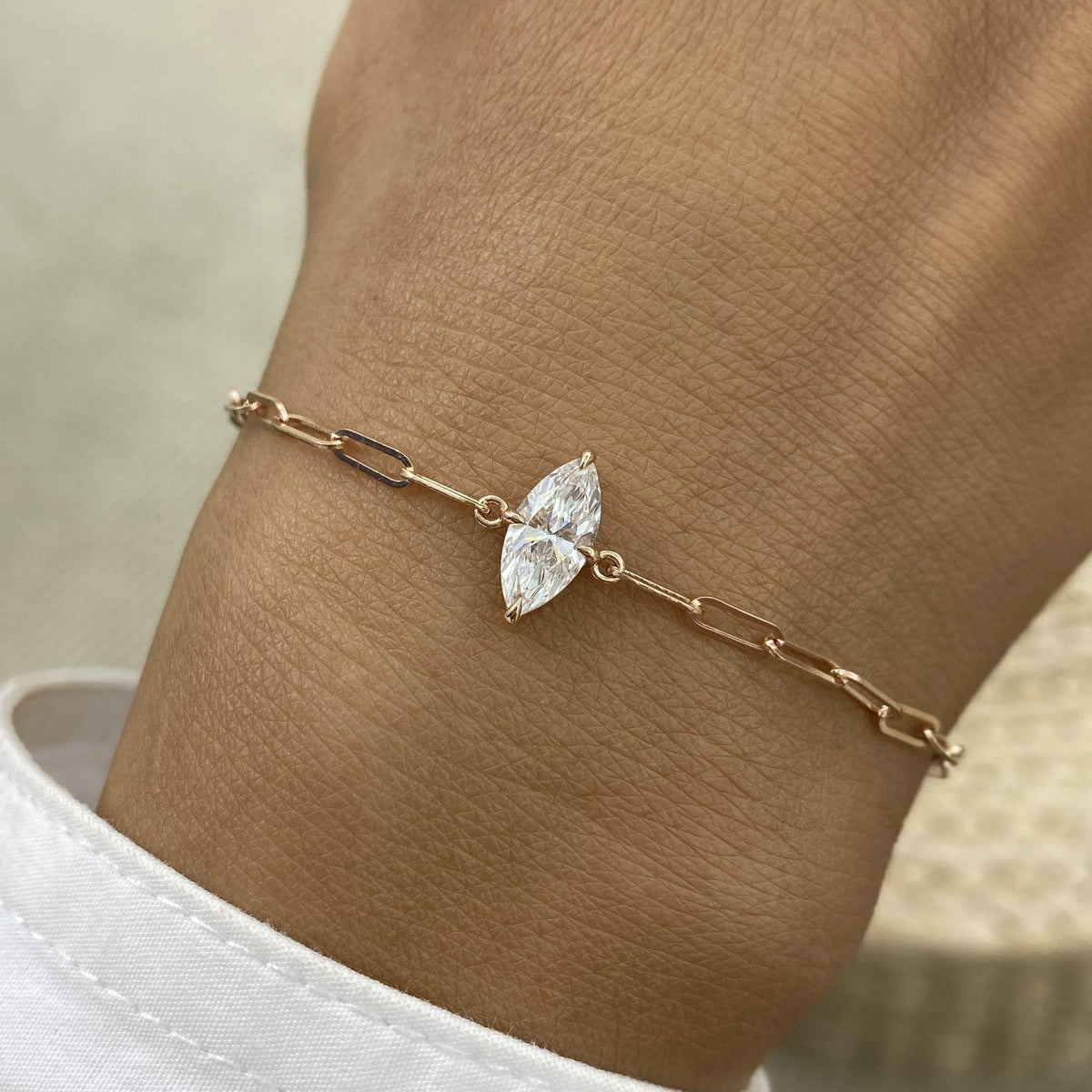 Diana 0.9 Marquise Lab-Grown Diamond Solitaire, Chain Bracelet